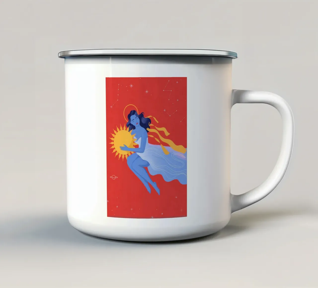 Abbraccio notturno celeste tazza in smalto da Veiled Canvas