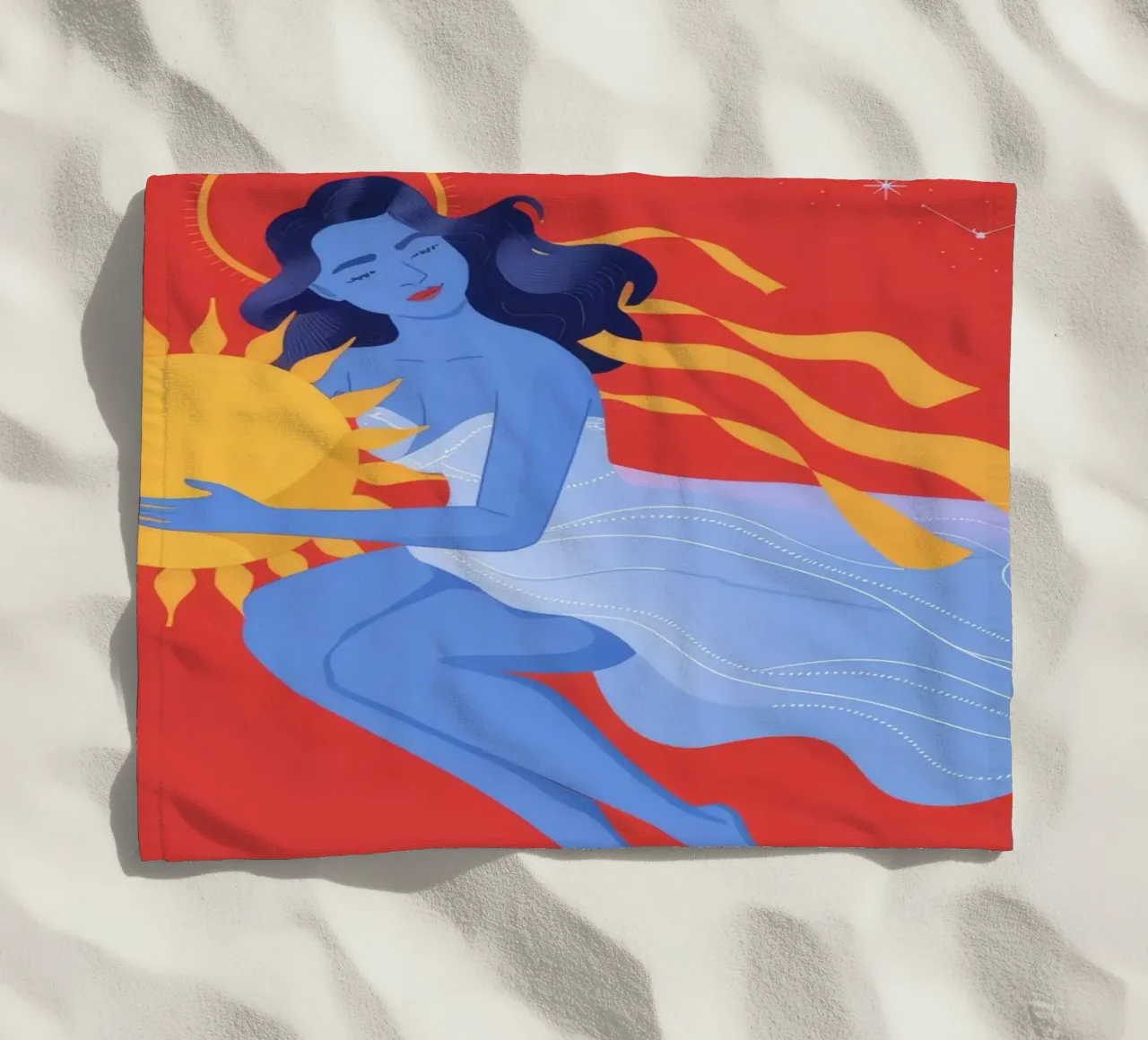 Celestial Night Embrace beach towel by Veiled Canvas