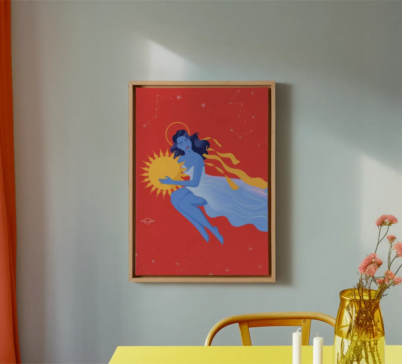 Hemelse nacht omhelzing canvas met Baklijst van Veiled Canvas