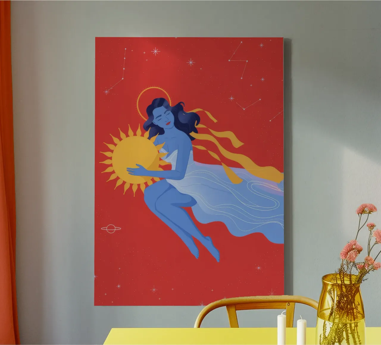 Hemelse nacht omhelzing canvas met Baklijst van Veiled Canvas