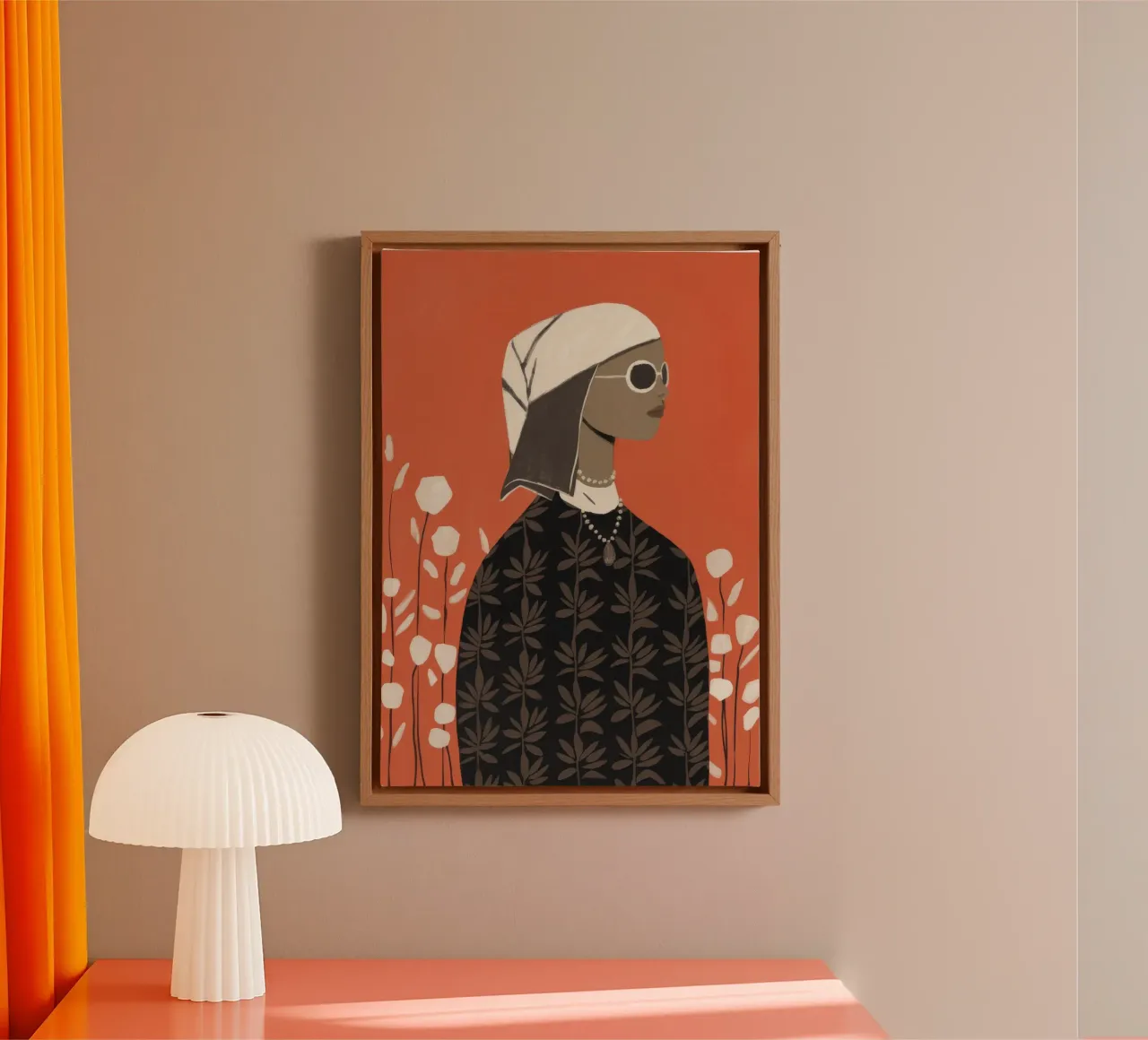 Contemplative Autumn Elegance canvas with Floater frame by Veiled Canvas