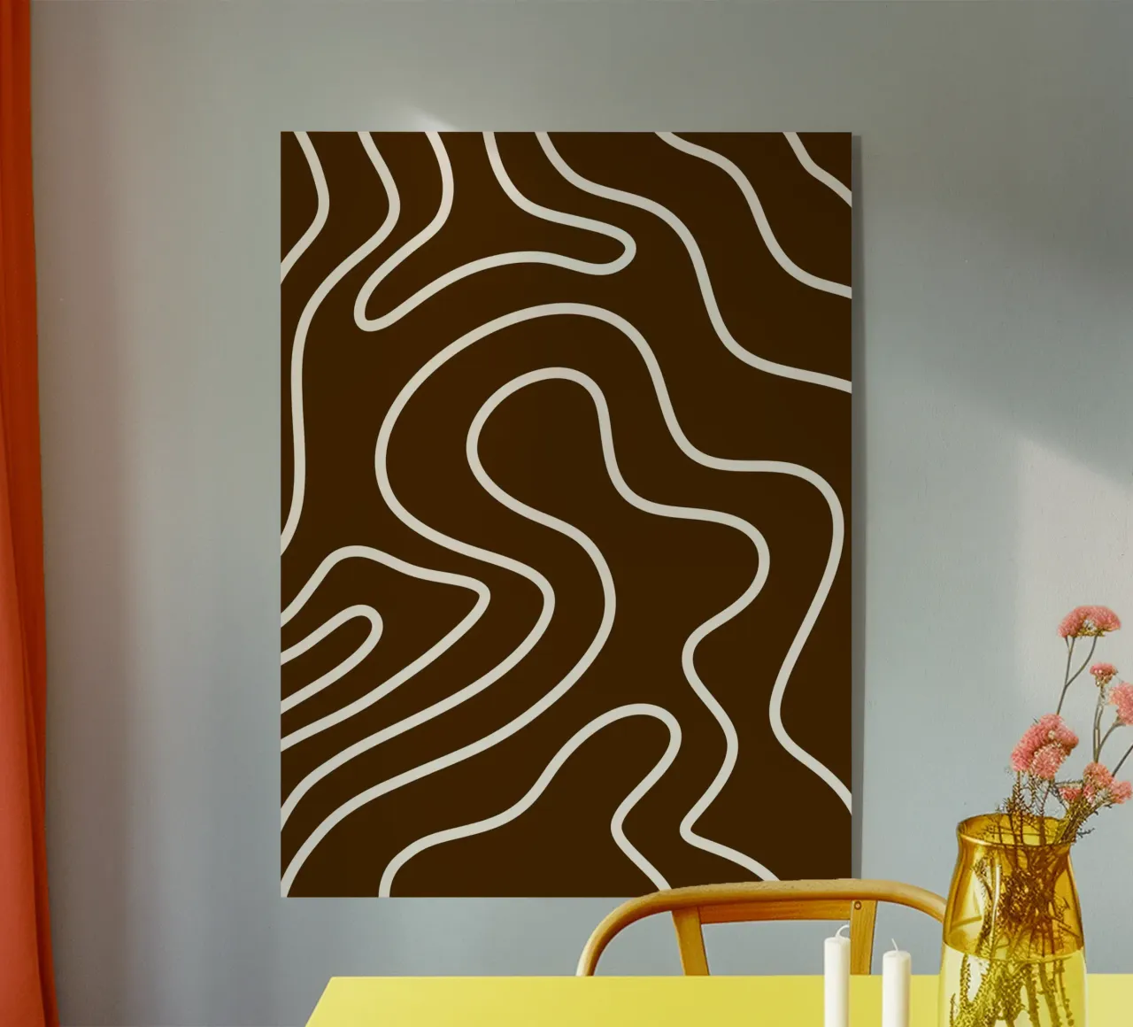 Witte lijn Bruine achtergrond acryl van MODERN NUANCE