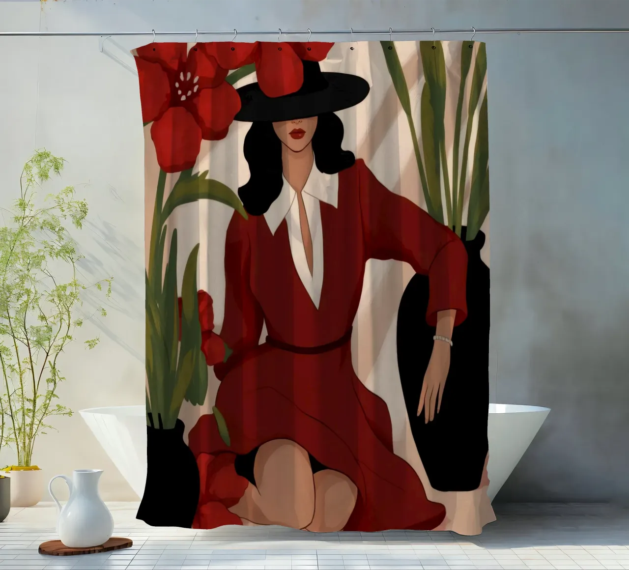 Bold Red Sophistication shower curtain by Veiled Canvas