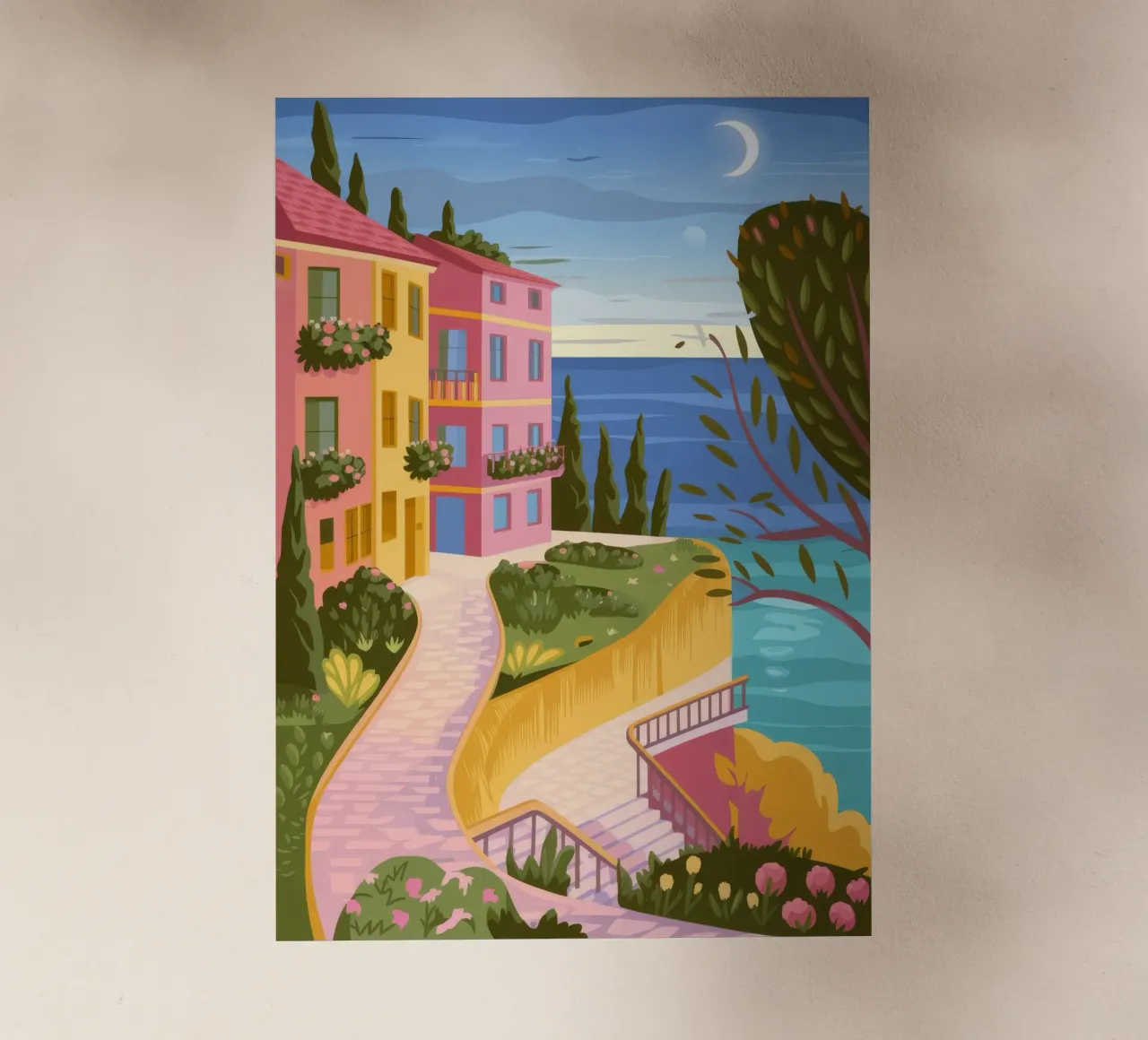 Chemin côtier au clair de lune film rétro-éclairé de Veiled Canvas