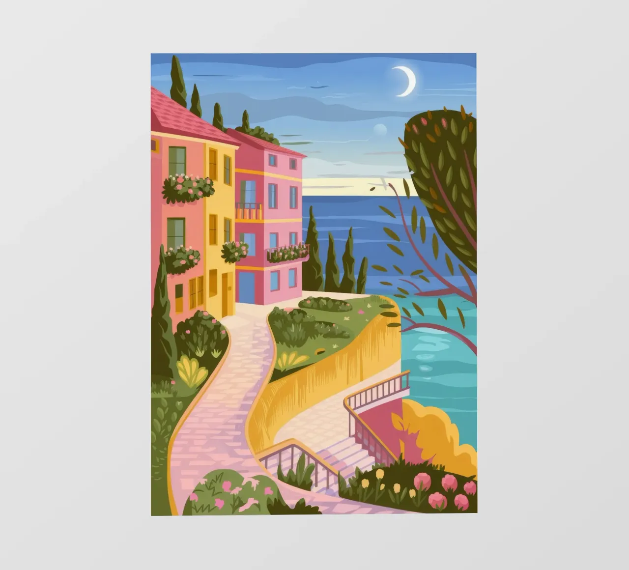 Chemin côtier au clair de lune film rétro-éclairé de Veiled Canvas