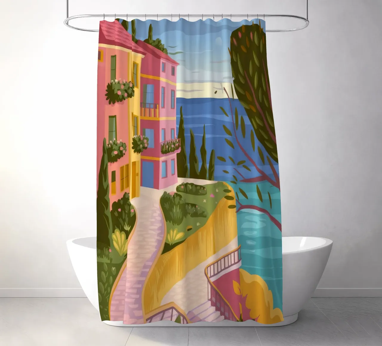 Moonlit Coastal Path shower curtain by Veiled Canvas