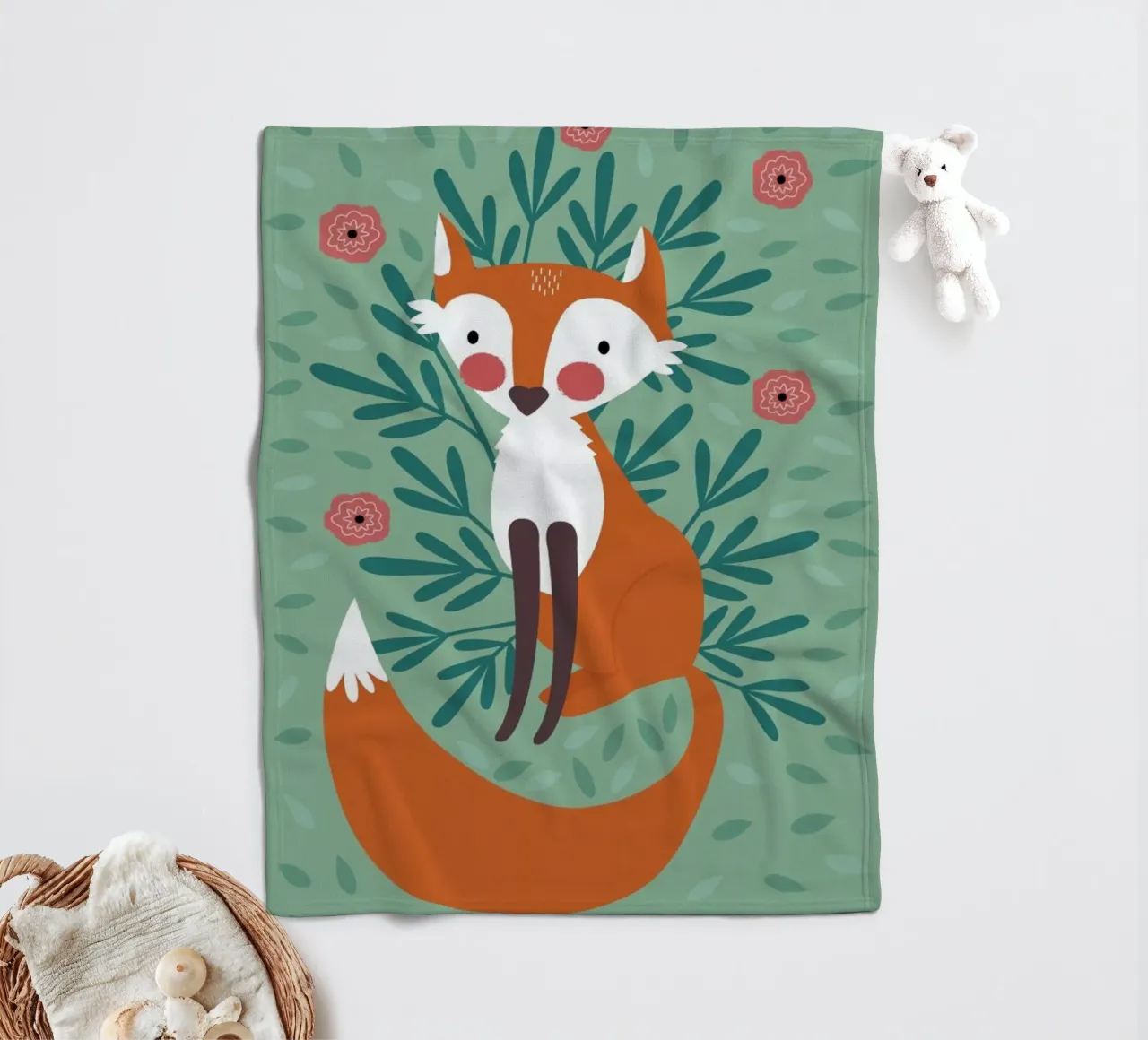 Fox In The Woods fleece blanket by Karin Bijlsma