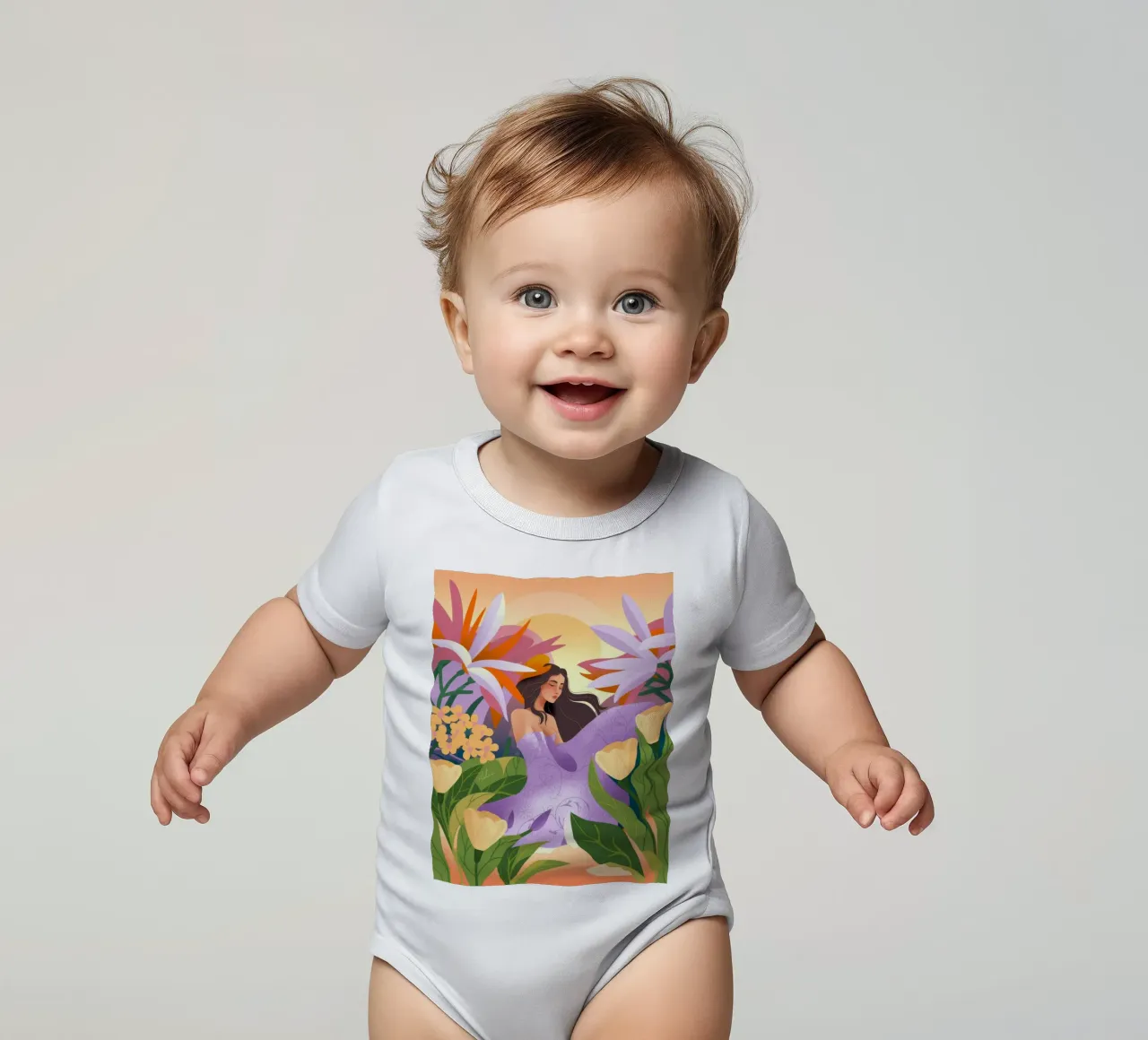 Paesaggio onirico floreale body neonato maniche corte da Veiled Canvas