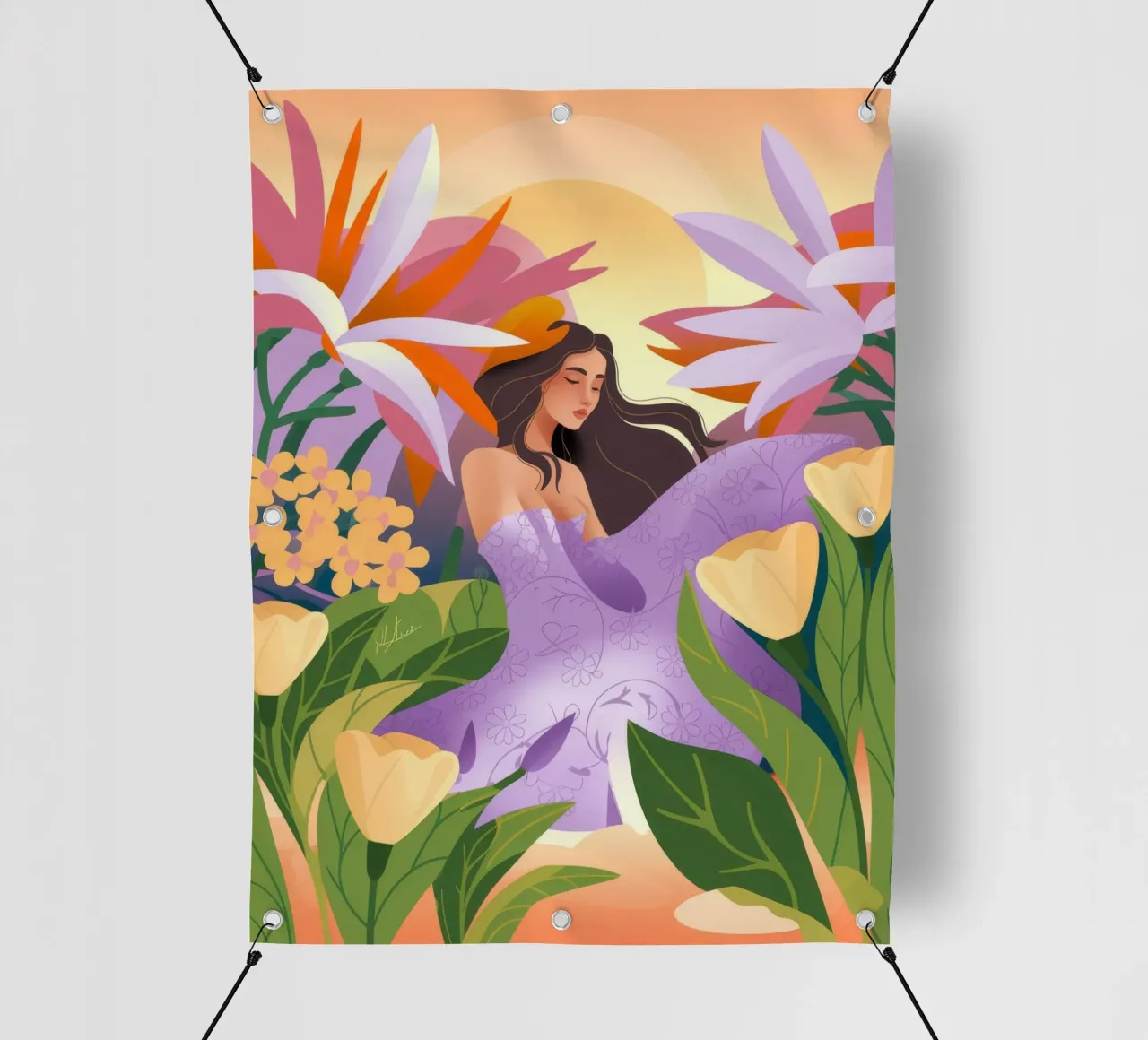 Paesaggio onirico floreale telo in pvc da Veiled Canvas