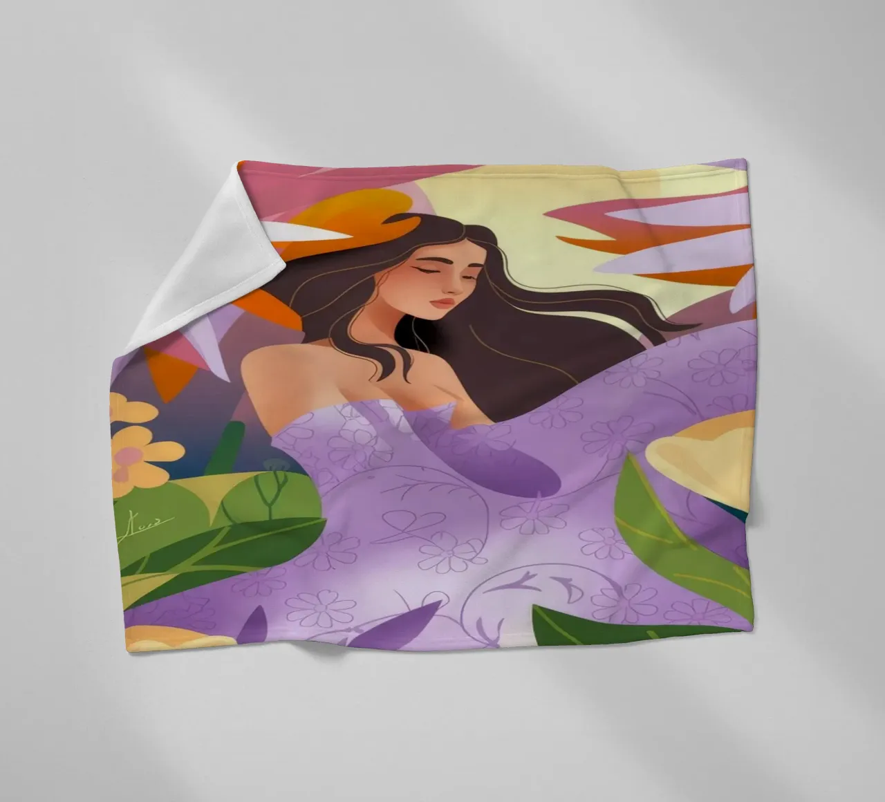 Paesaggio onirico floreale coperta in pile da Veiled Canvas