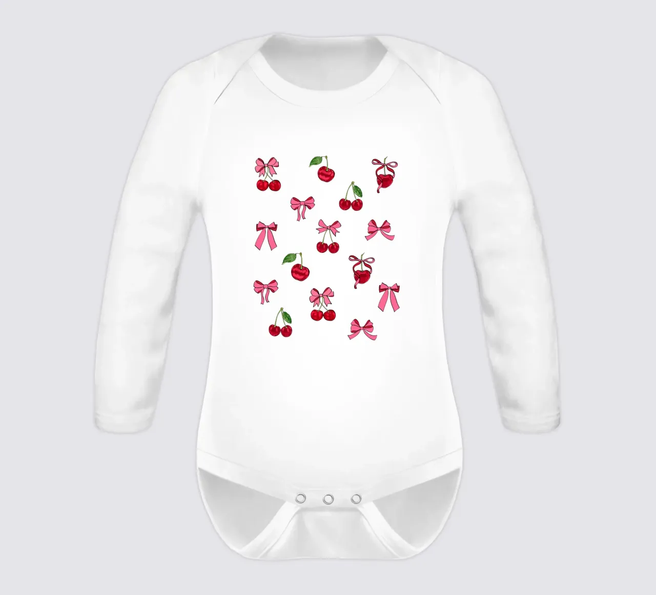 Cherry Bow Coquette long-sleeve baby romper by EDMPROJECT