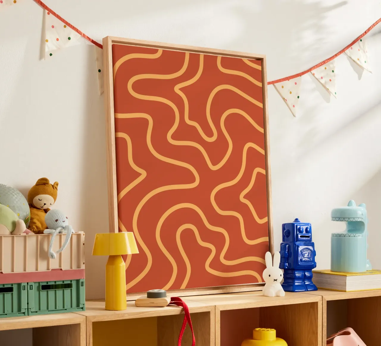Yellow Line Red Background canvas by MODERN NUANCE