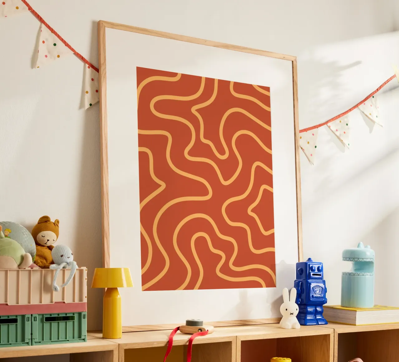 Yellow Line Red Background hahnemühle by MODERN NUANCE