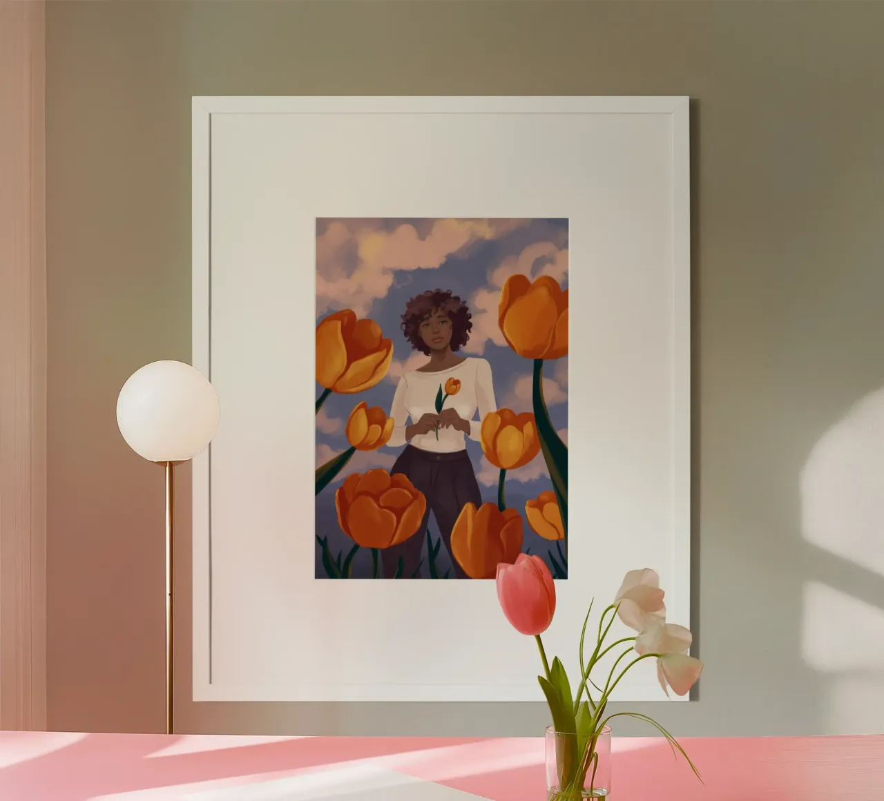 Reverie di tulipani poster con telaio in legno da Veiled Canvas