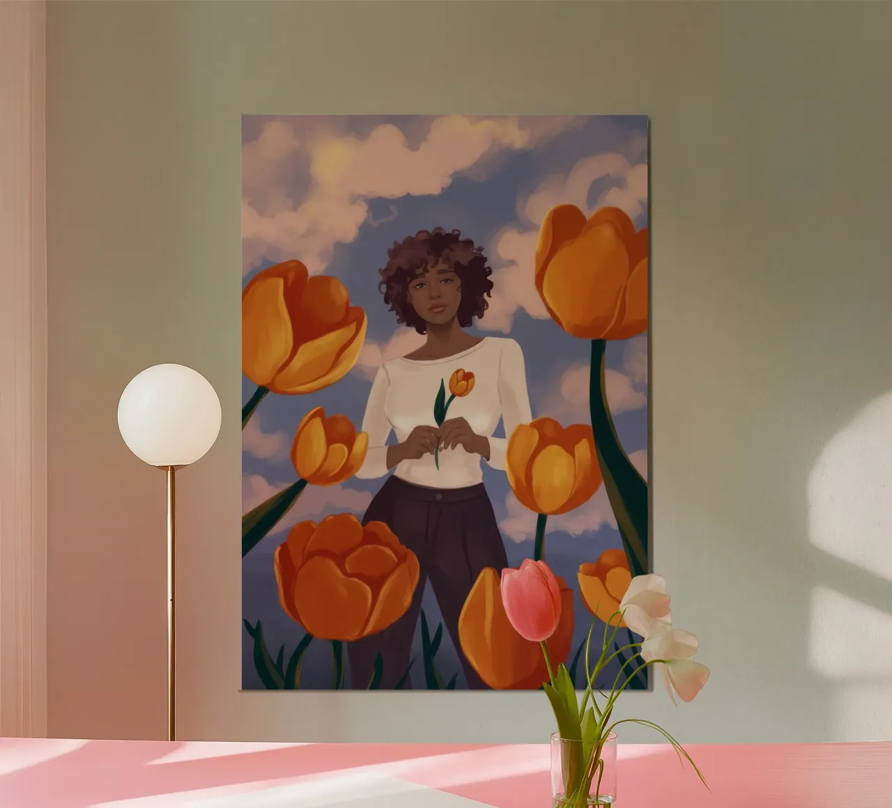 Reverie di tulipani poster con telaio in legno da Veiled Canvas