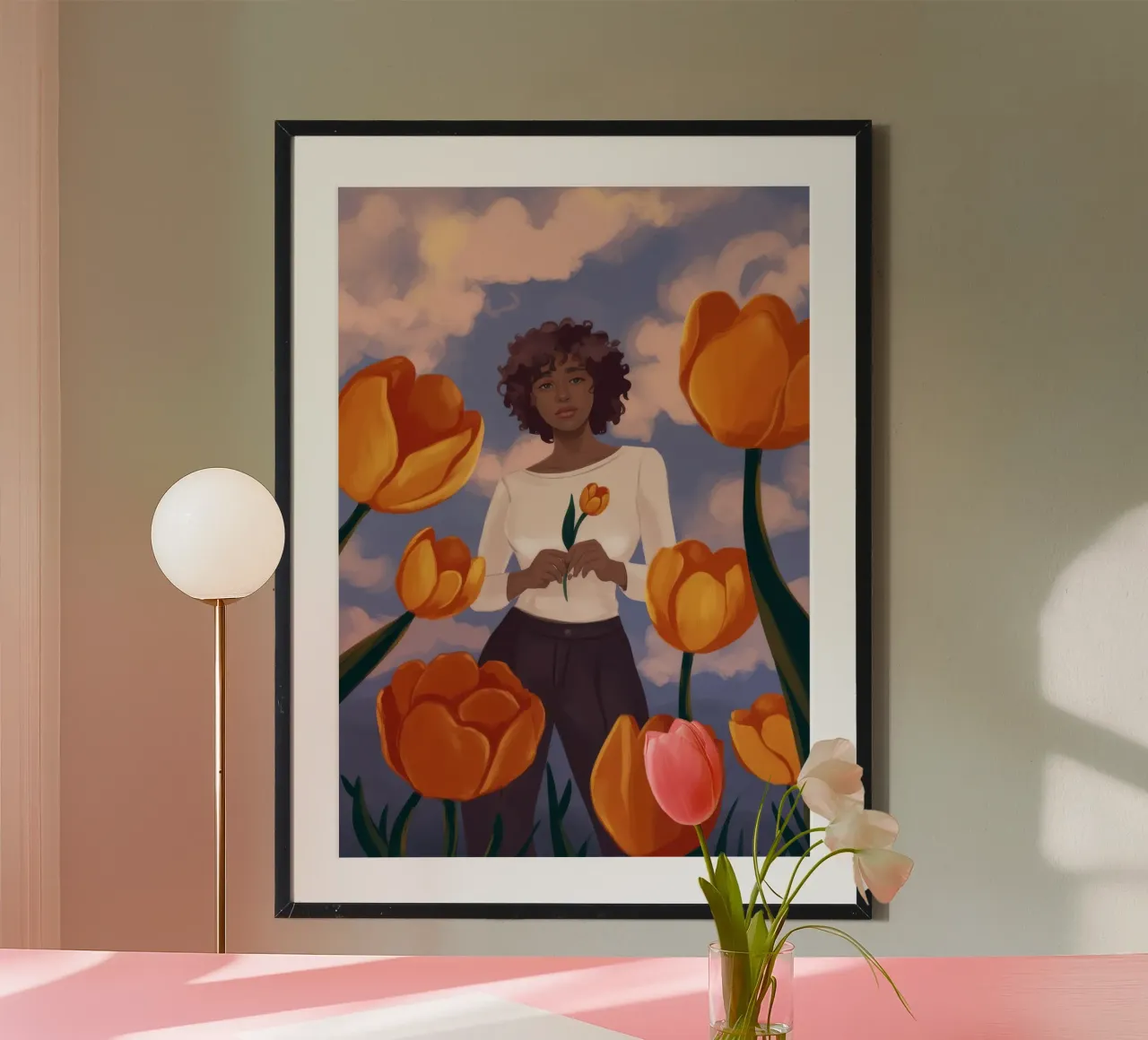 Reverie di tulipani poster con telaio in legno da Veiled Canvas