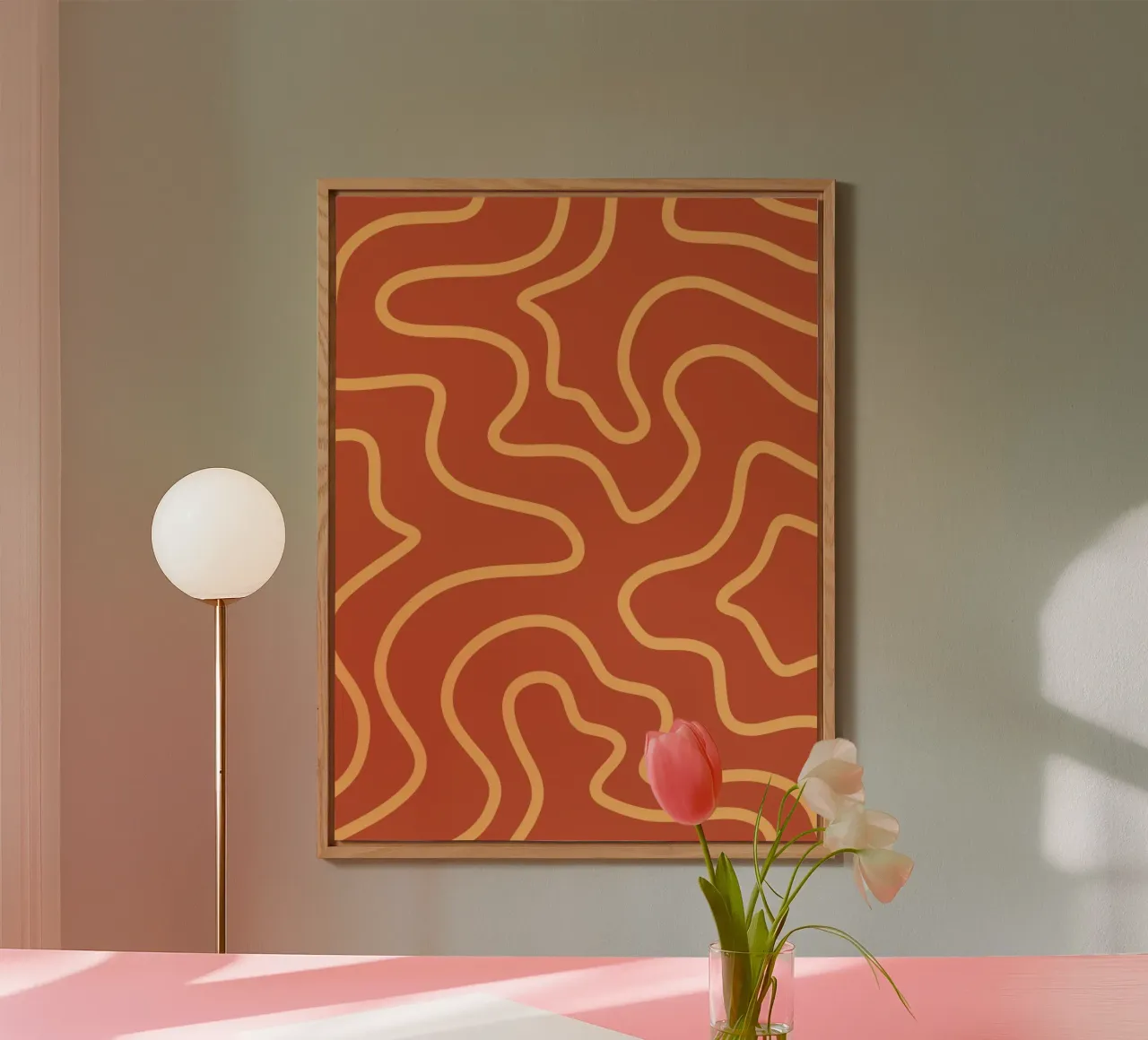 Yellow Line Red Background alu-dibond by MODERN NUANCE