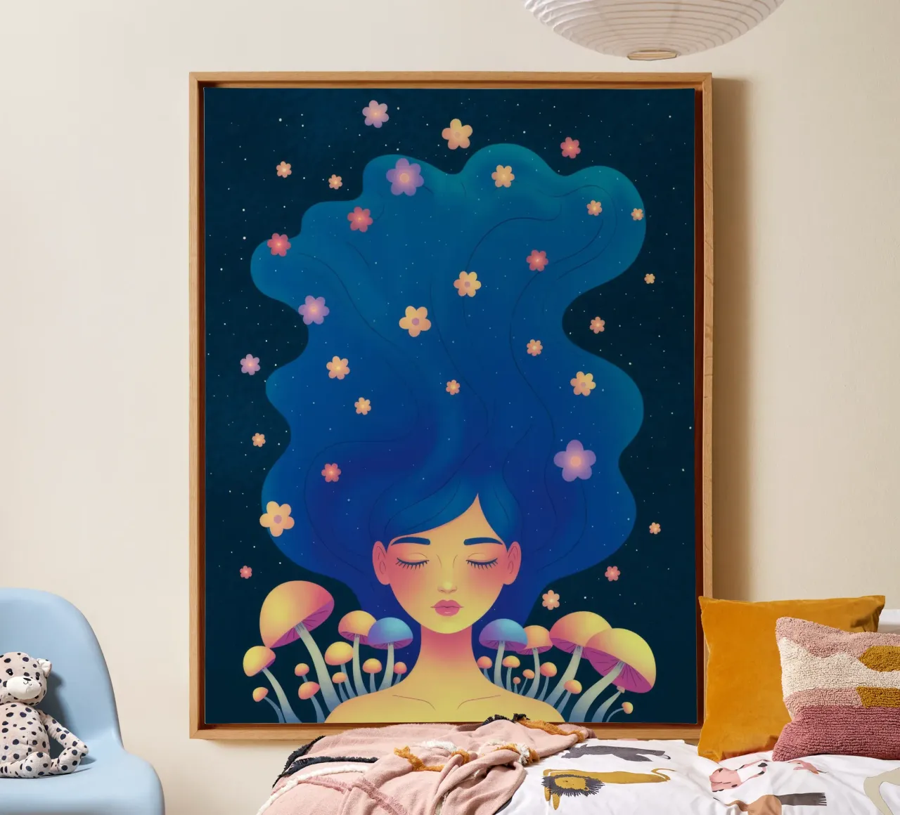 Cosmic Botanical Harmony canvas with Floater frame by Veiled Canvas