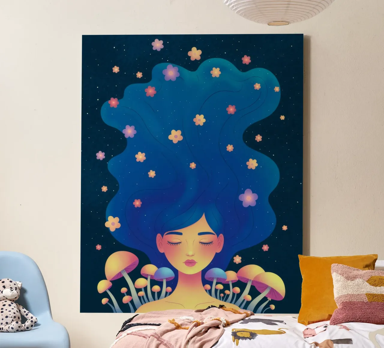 Cosmic Botanical Harmony canvas with Floater frame by Veiled Canvas