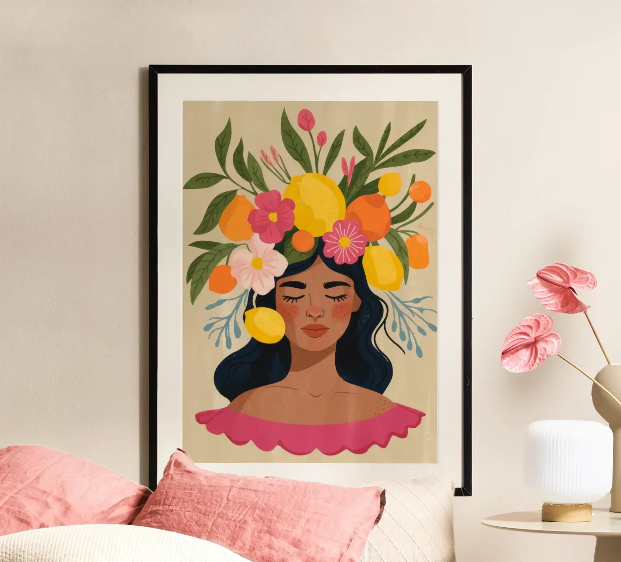 Muse de la contemplation céleste poster avec cadre en aluminium de Veiled Canvas