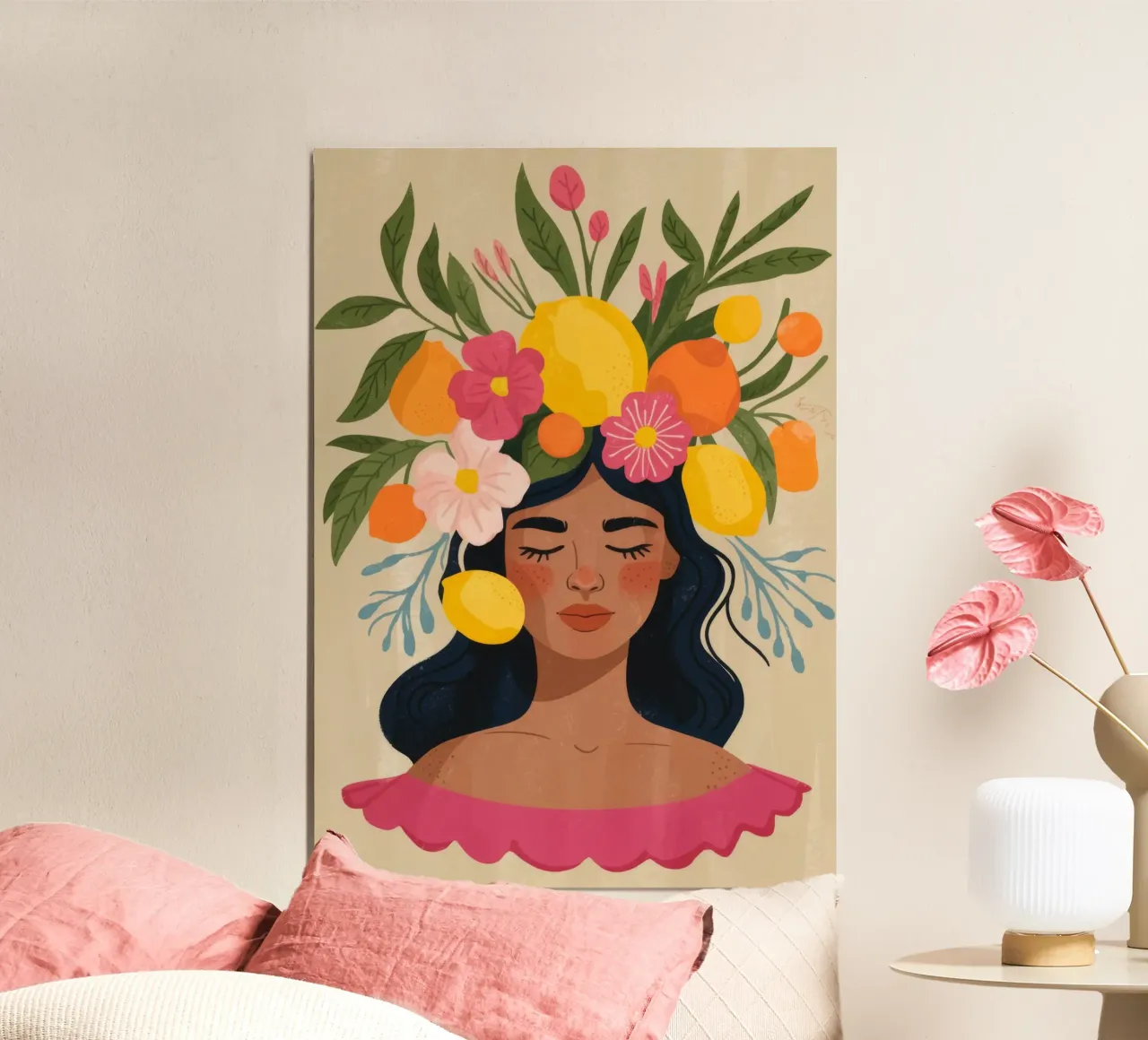 Muse de la contemplation céleste poster avec cadre en aluminium de Veiled Canvas