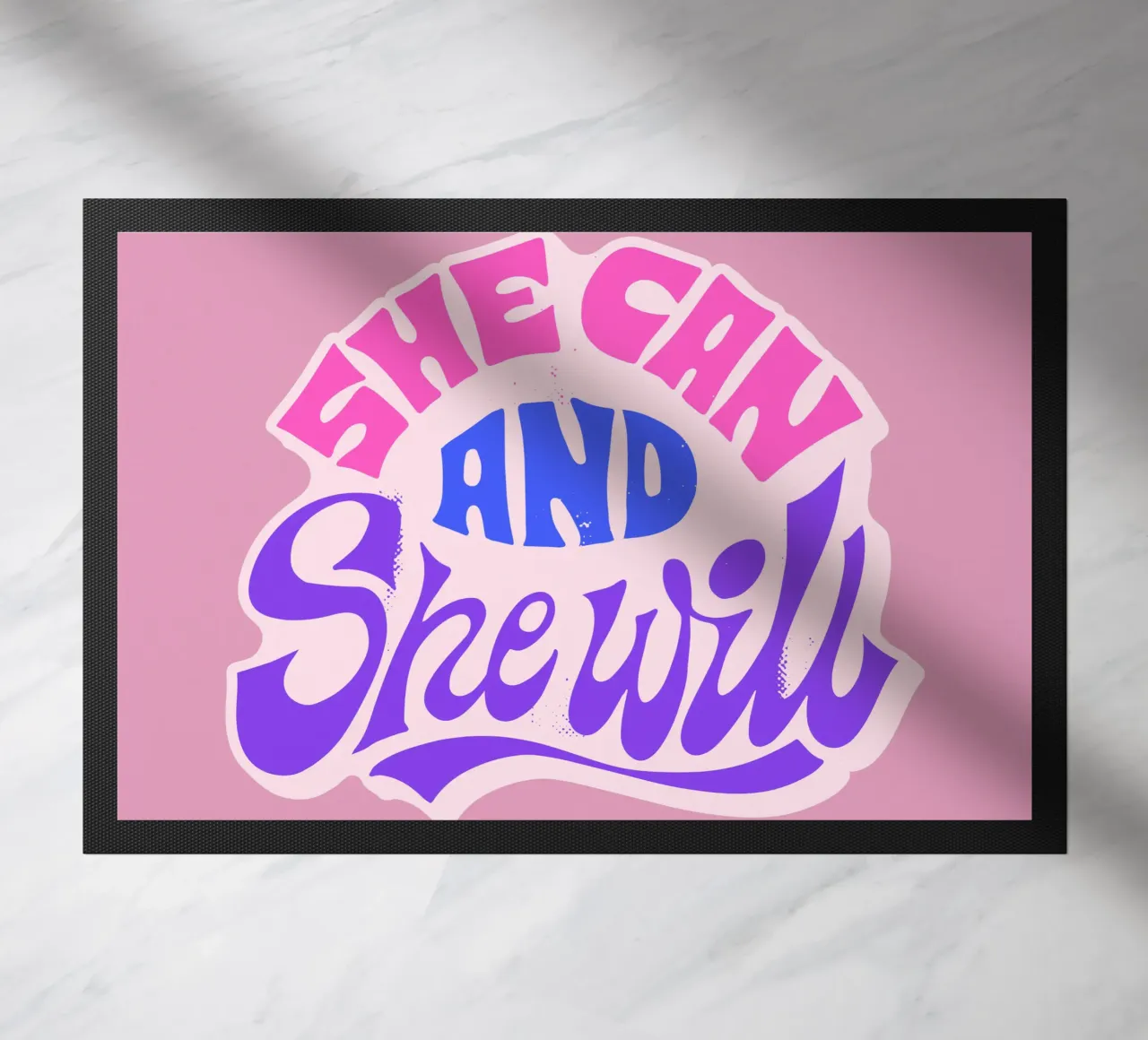 Yes She Can – Statement in Pink & Purple doormat by QuooodZ by MooodzArt
