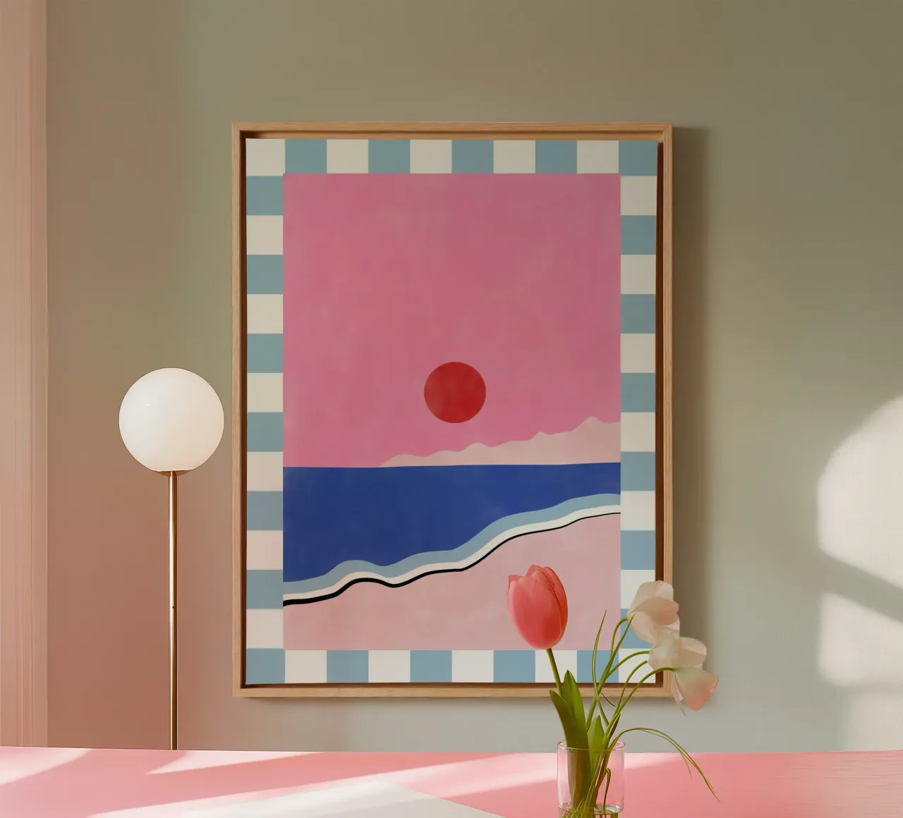 Scena di spiaggia minimalista tela con Cornice a cassetta da Pictufy Sun & Spirit