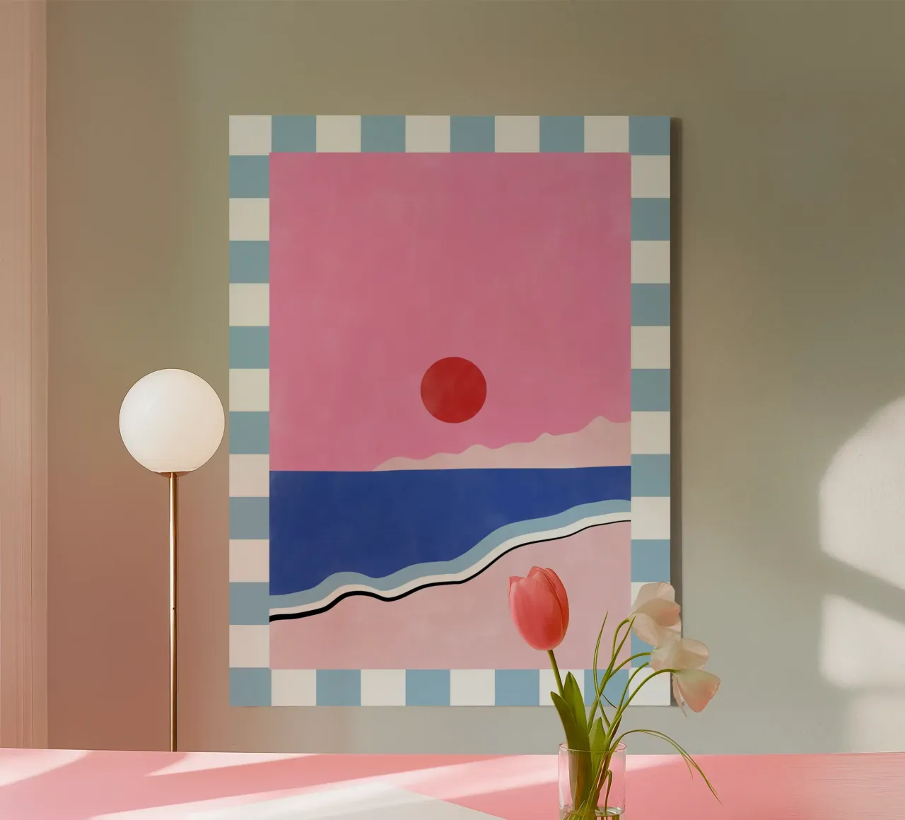 Scena di spiaggia minimalista tela con Cornice a cassetta da Pictufy Sun & Spirit