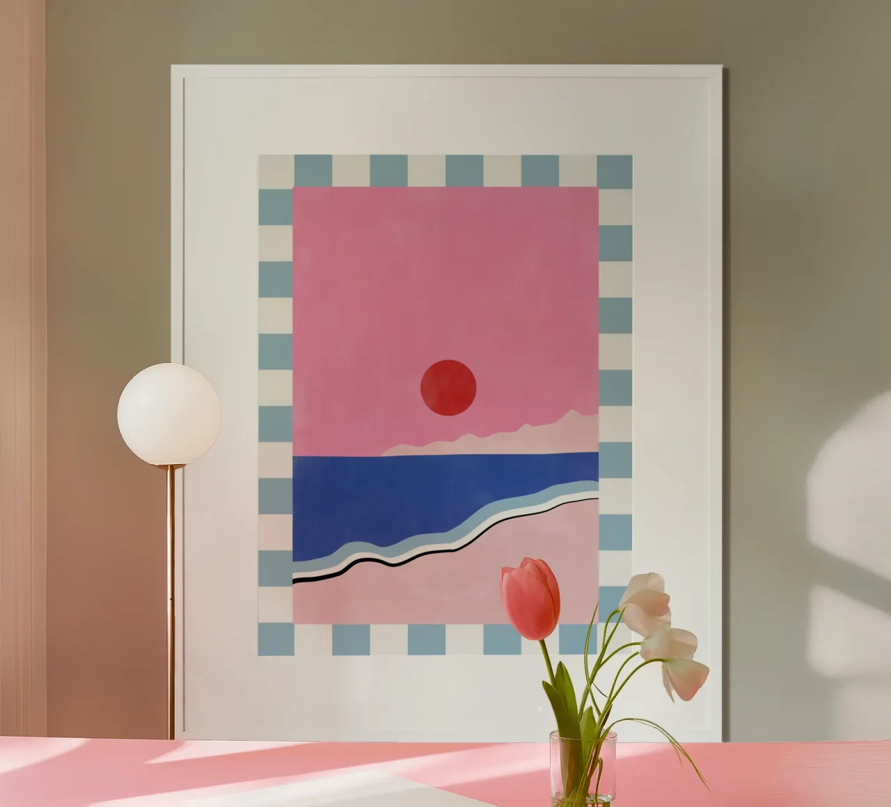 Scena di spiaggia minimalista poster con telaio in plastica da Pictufy Sun & Spirit