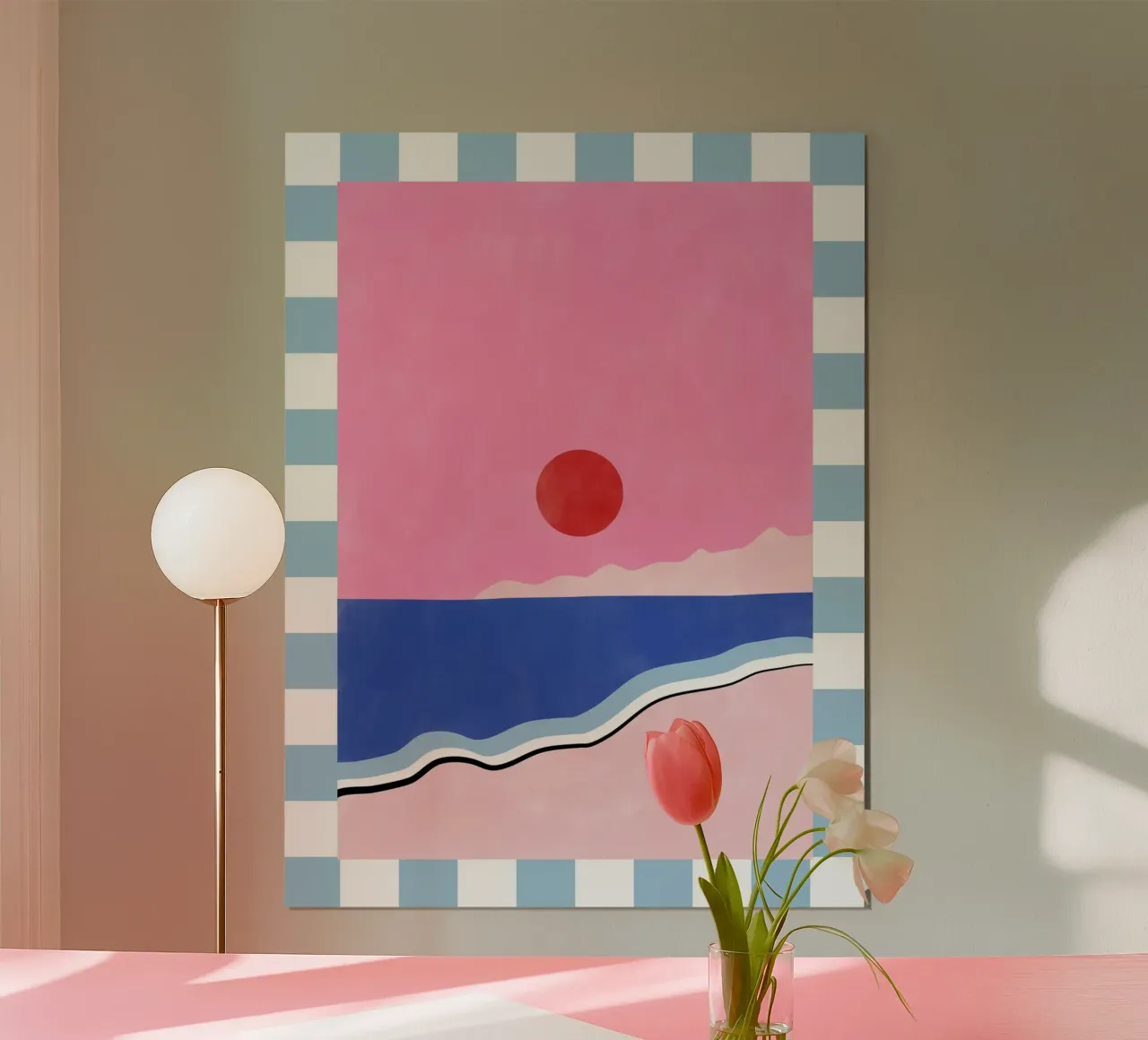 Scena di spiaggia minimalista poster con telaio in plastica da Pictufy Sun & Spirit