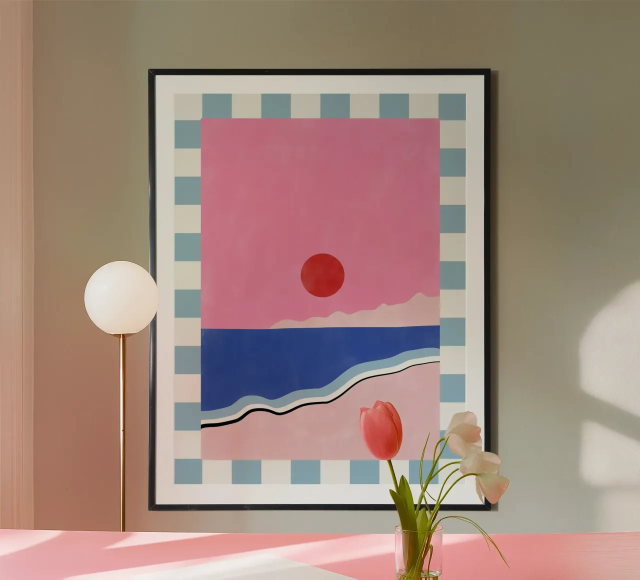Scena di spiaggia minimalista poster con telaio in plastica da Pictufy Sun & Spirit