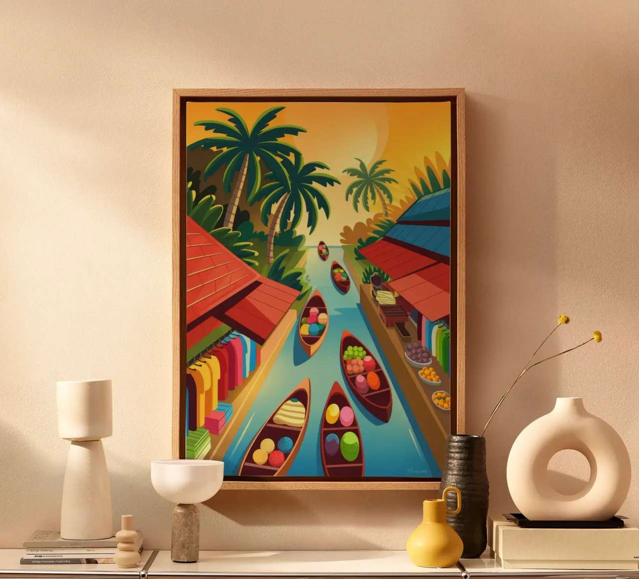 Bruisend Marktkanaal canvas met Baklijst van Veiled Canvas