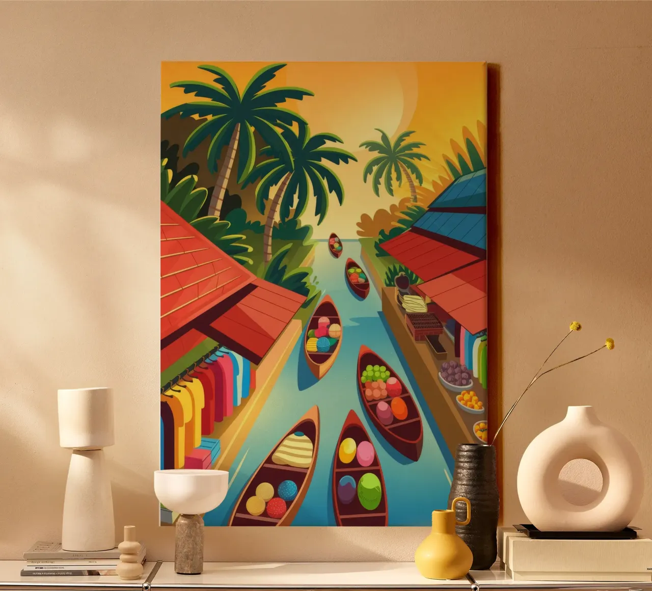 Bruisend Marktkanaal canvas met Baklijst van Veiled Canvas