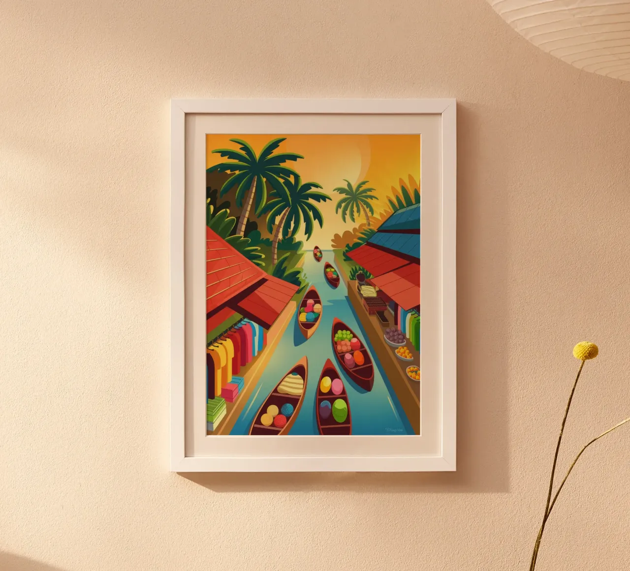 Il vivace canale del mercato poster con telaio in plastica da Veiled Canvas