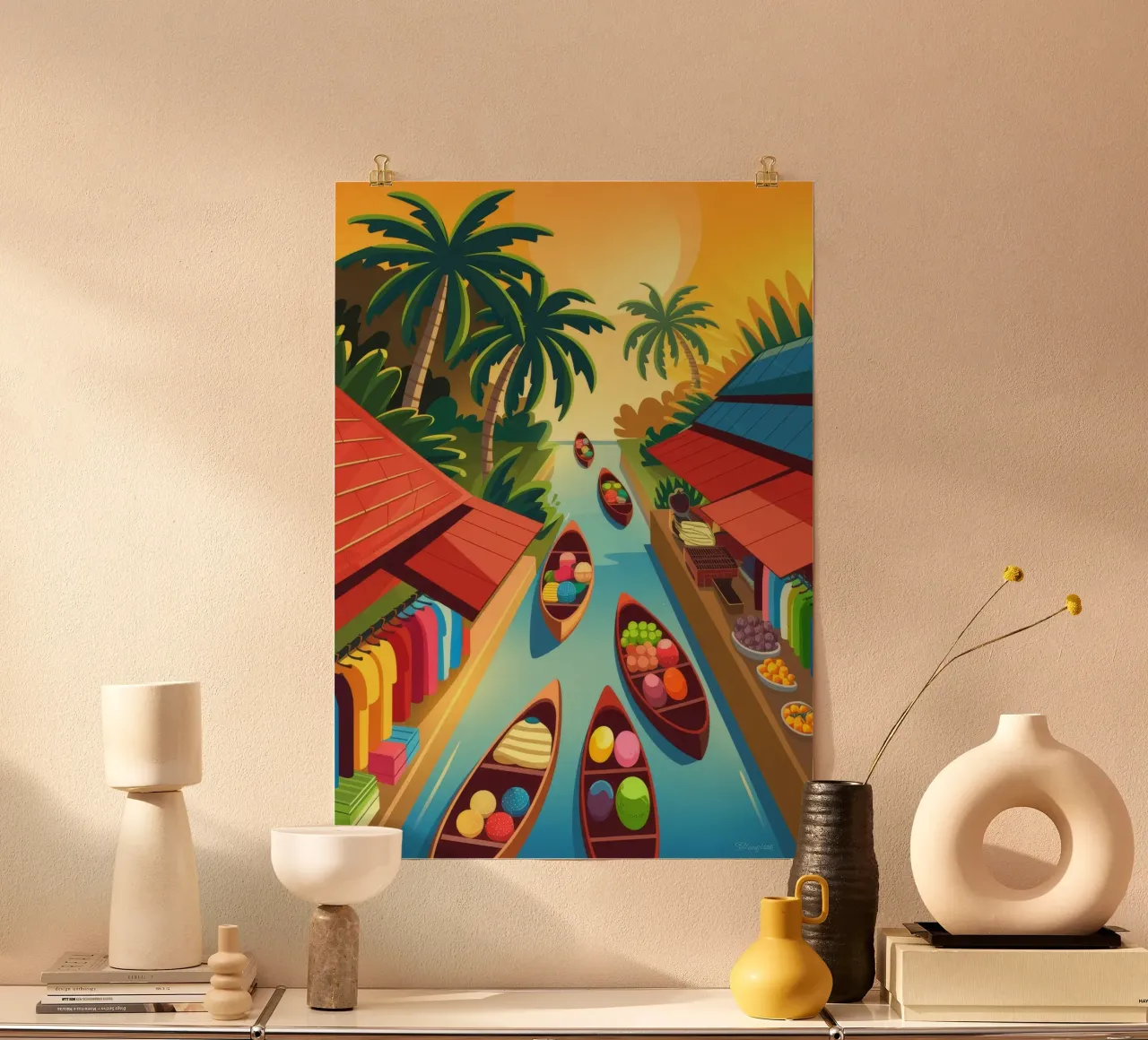 Il vivace canale del mercato poster con telaio in plastica da Veiled Canvas