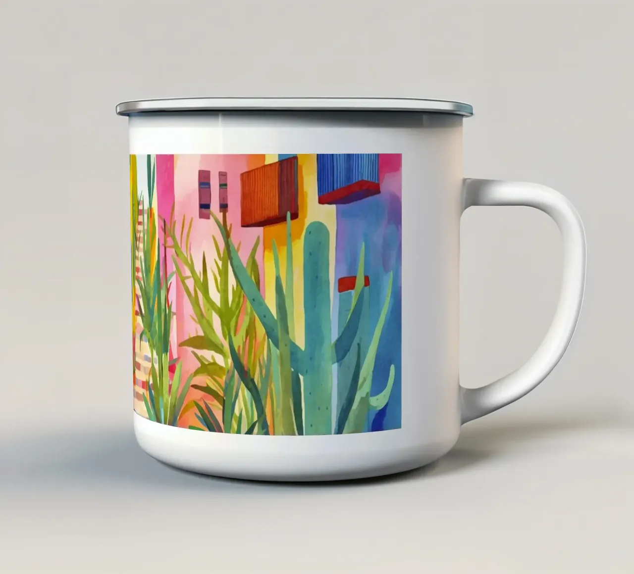Viva Mexico Tropical Caribbean Village Rural Charm enamel mug by Andrea Haase Modern Home