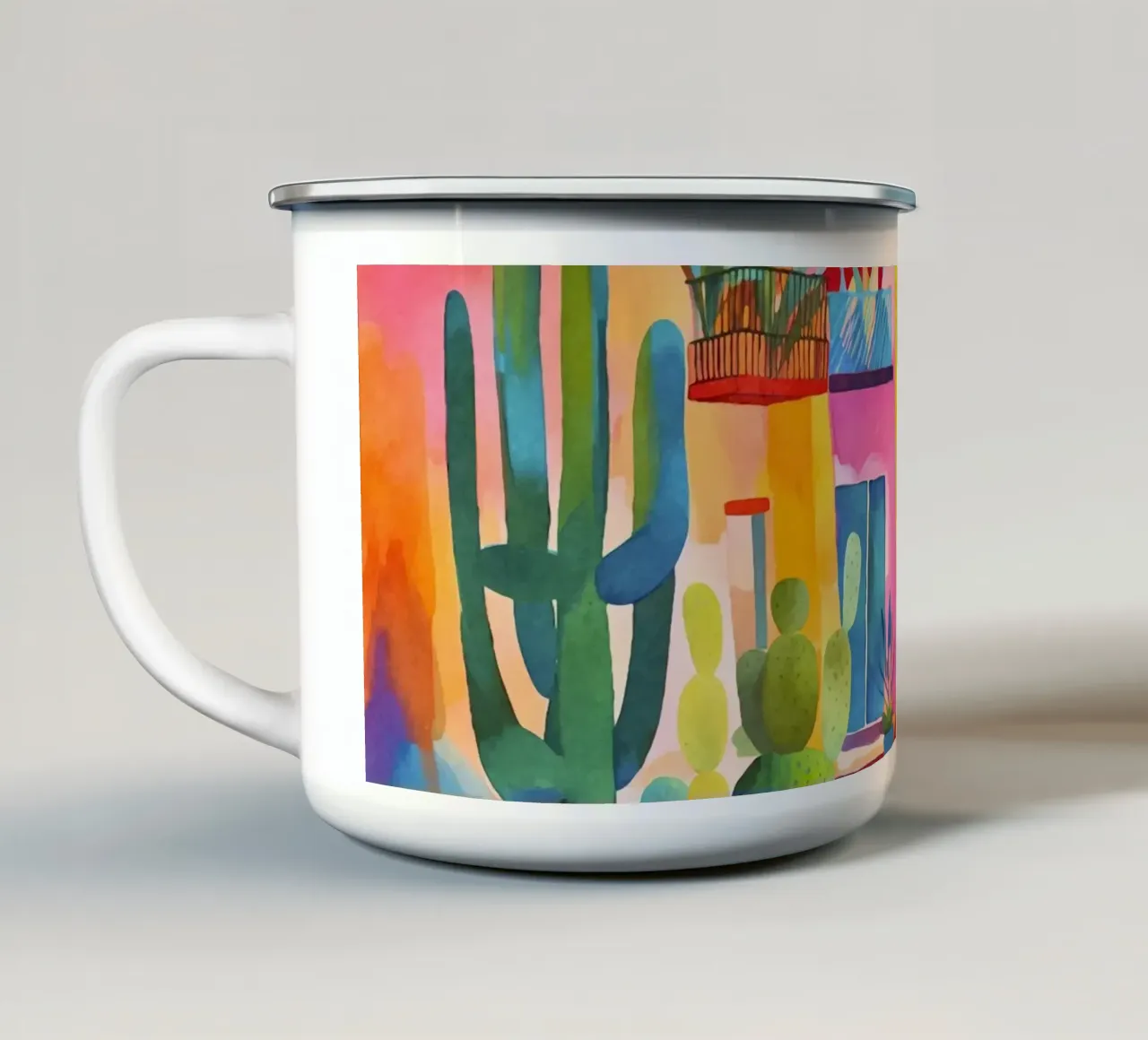 Viva Mexico Tropical Caribbean Village Rural Charm enamel mug by Andrea Haase Modern Home