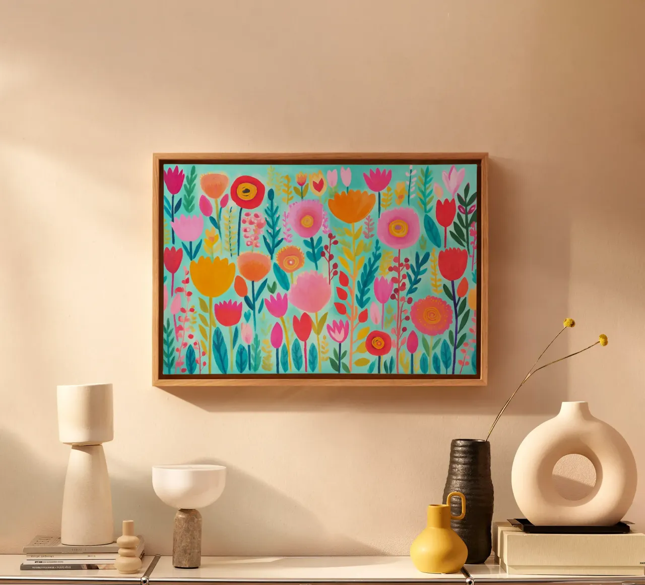 Flores silvestres caprichosas Happy Summer Vibes lienzo con Marco flotante de Andrea Haase Modern Home