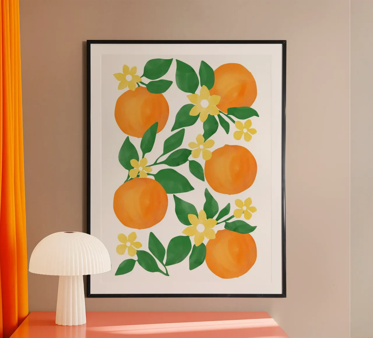 Arance con foglie verdi e delicati fiori gialli carta hahnemühle da Pictufy Sun & Spirit