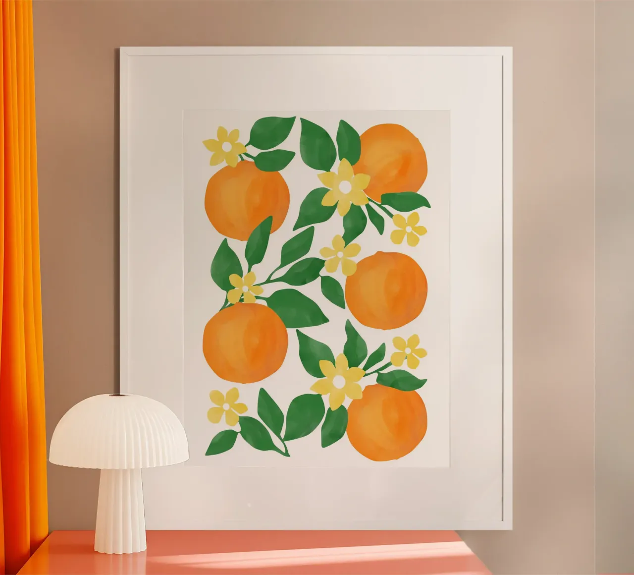 Arance con foglie verdi e delicati fiori gialli carta hahnemühle da Pictufy Sun & Spirit