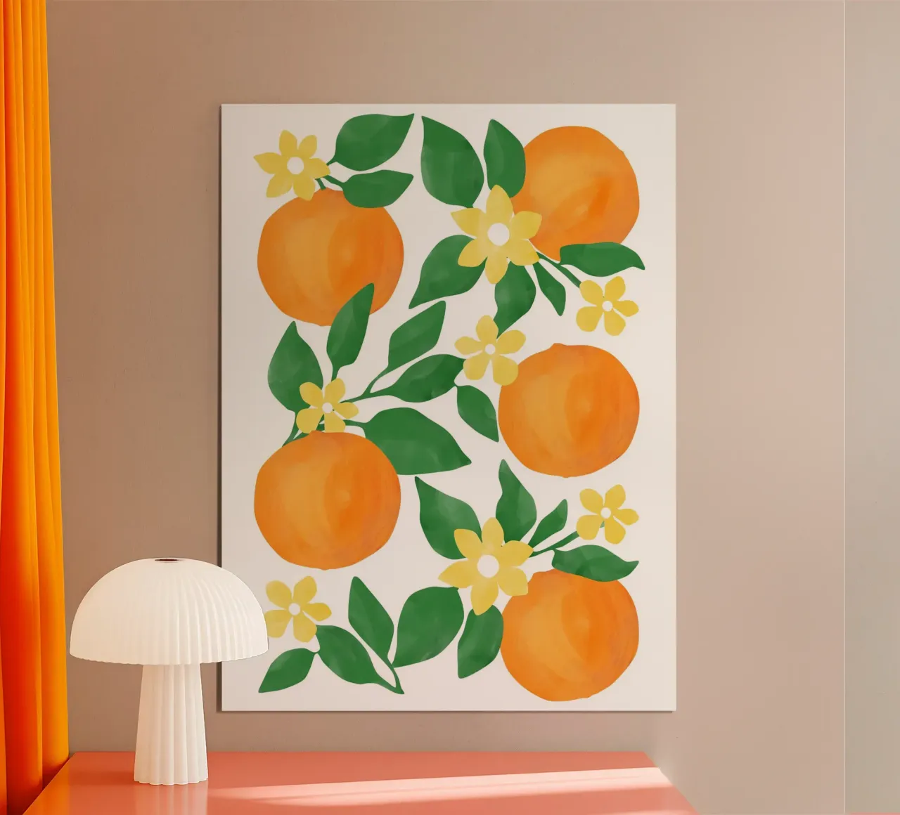 Arance con foglie verdi e delicati fiori gialli carta hahnemühle da Pictufy Sun & Spirit