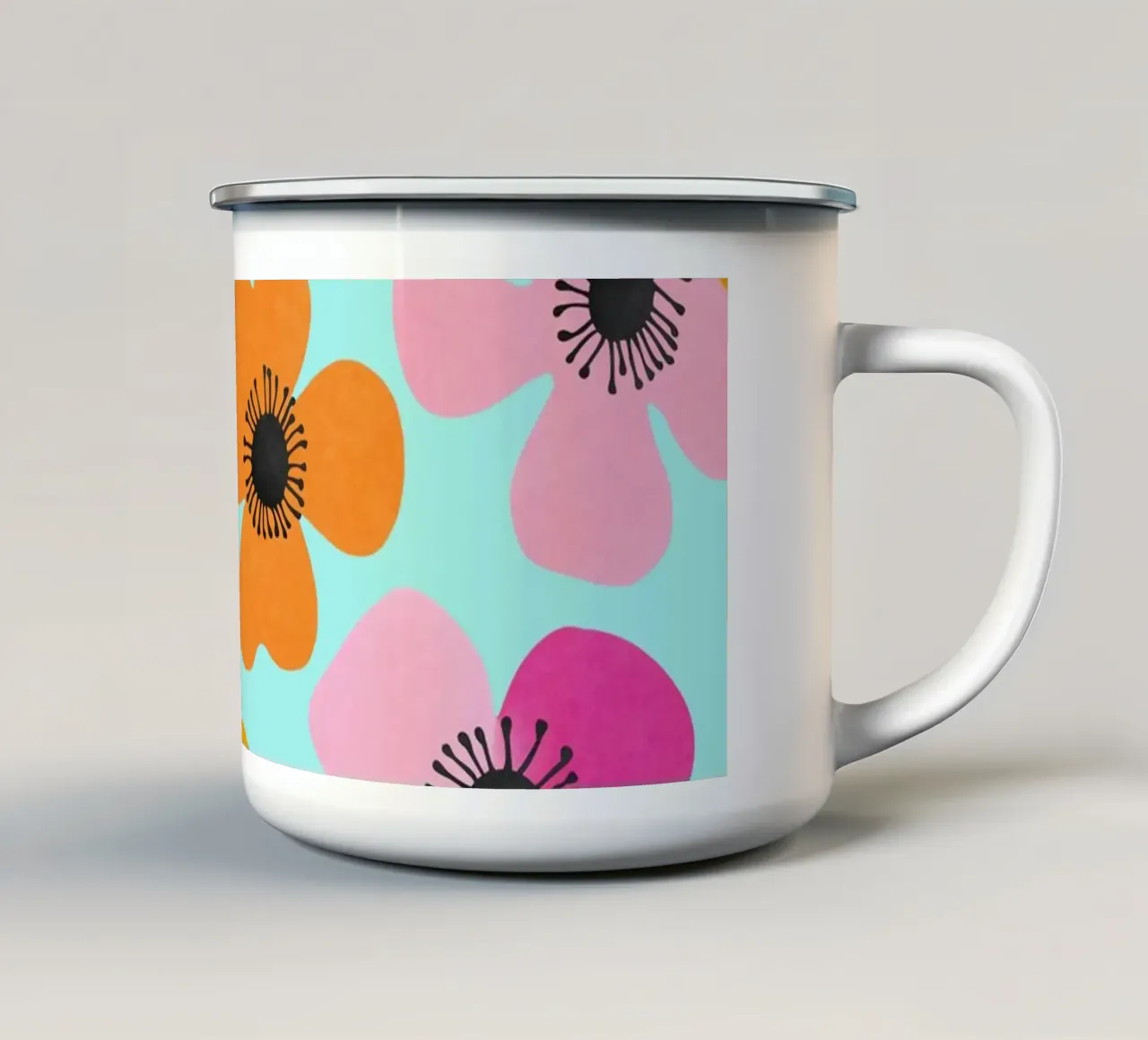 Midcentury Playful Botanica Bold Multicolor Retro Flowers Tu tazza in smalto da Andrea Haase Modern Home