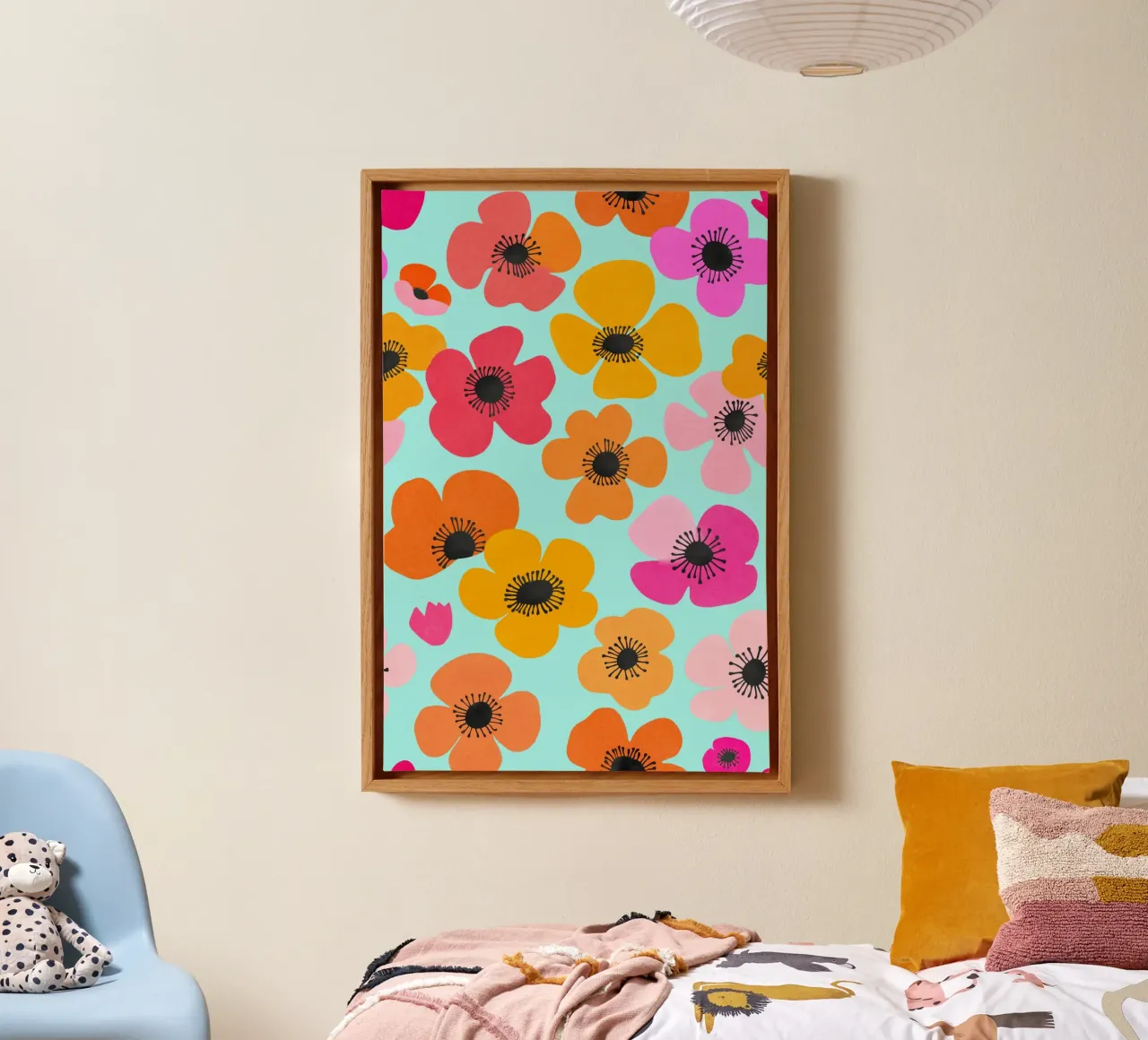 Midcentury Playful Botanica Bold Multicolor Retro Flowers Tu tela con Cornice a cassetta da Andrea Haase Modern Home
