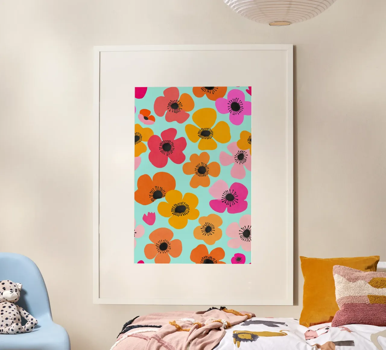 Midcentury Playful Botanica Bold Multicolor Retro Flowers Tu poster con telaio in legno da Andrea Haase Modern Home
