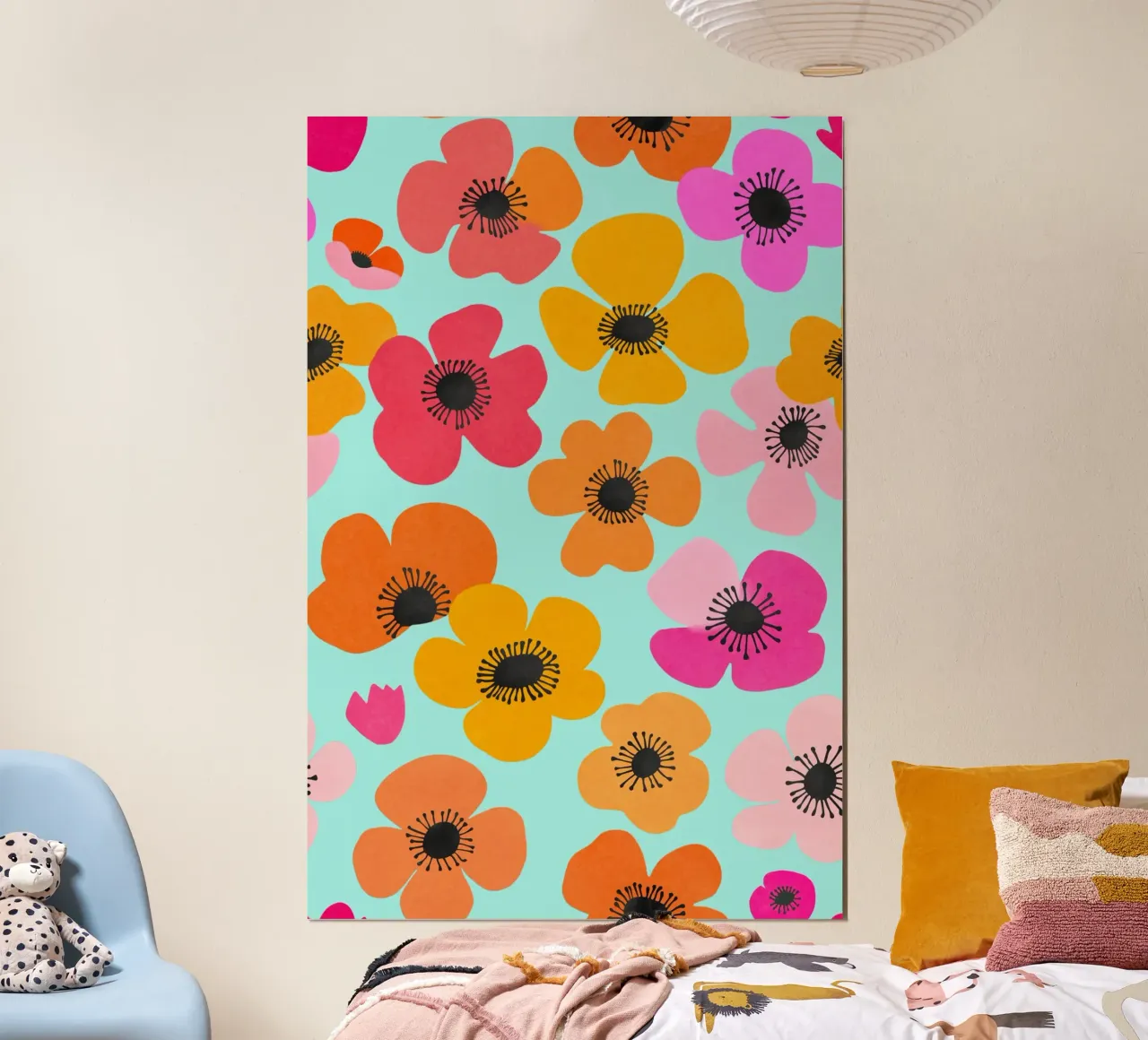 Midcentury Playful Botanica Bold Multicolor Retro Flowers Tu poster con telaio in legno da Andrea Haase Modern Home