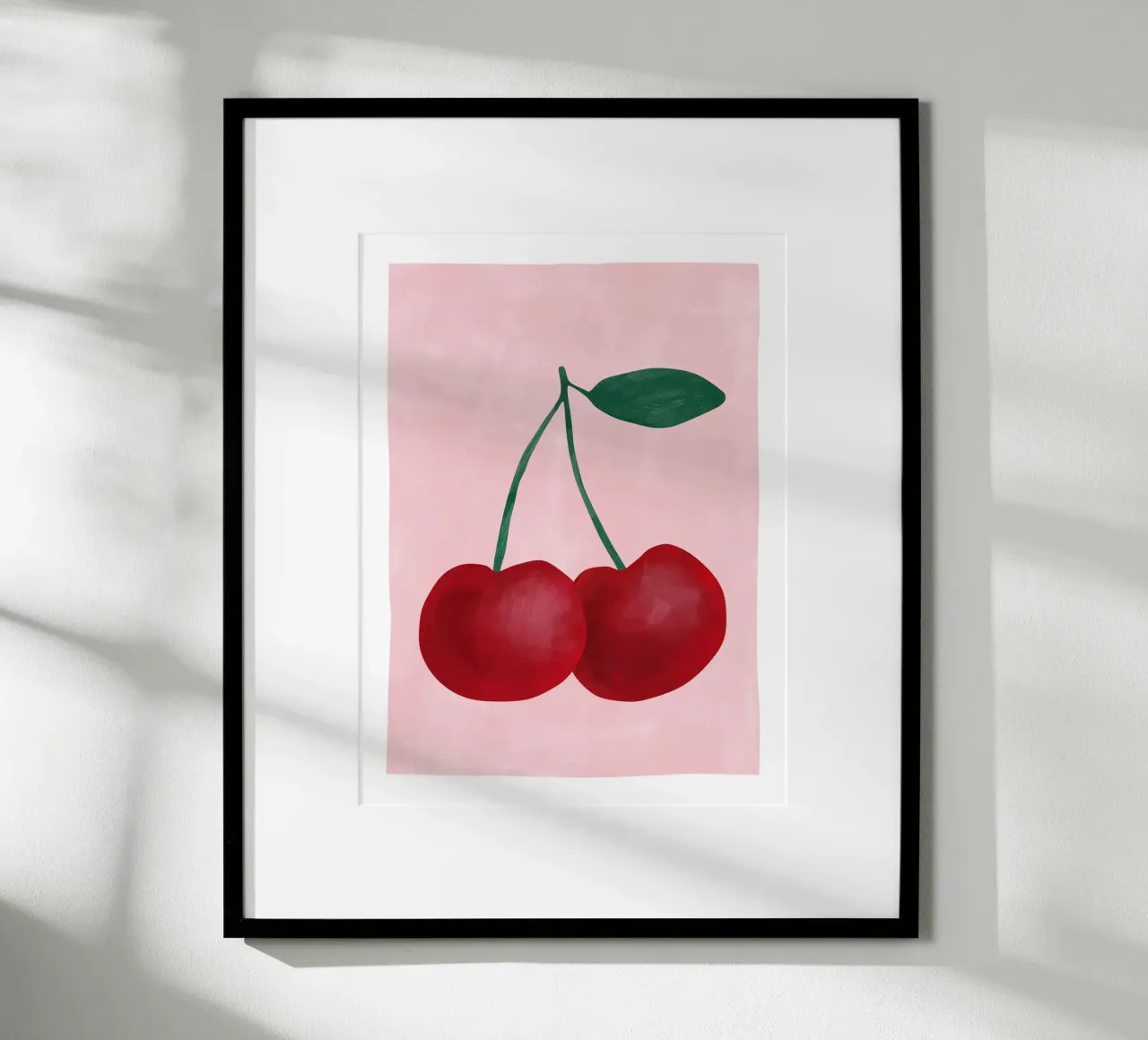 Ciliegie rosse con foglia verde poster con telaio in plastica da Pictufy Sun & Spirit