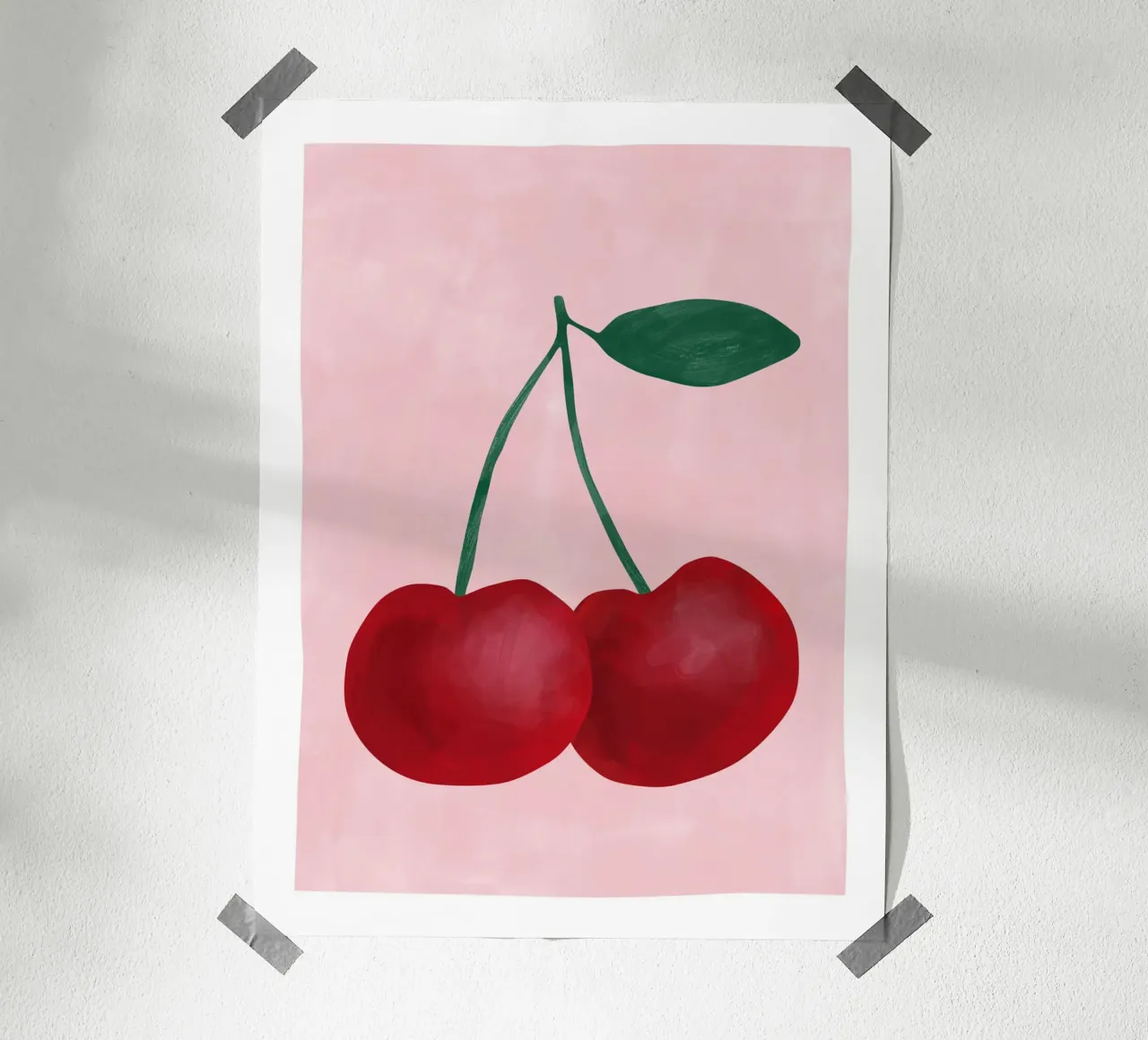 Ciliegie rosse con foglia verde poster con telaio in plastica da Pictufy Sun & Spirit