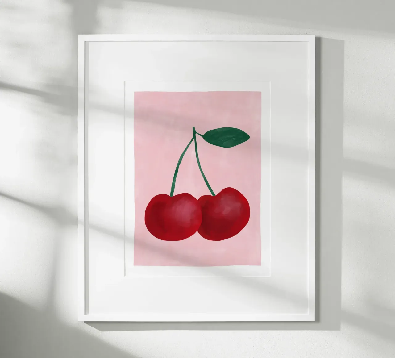 Ciliegie rosse con foglia verde poster con telaio in plastica da Pictufy Sun & Spirit