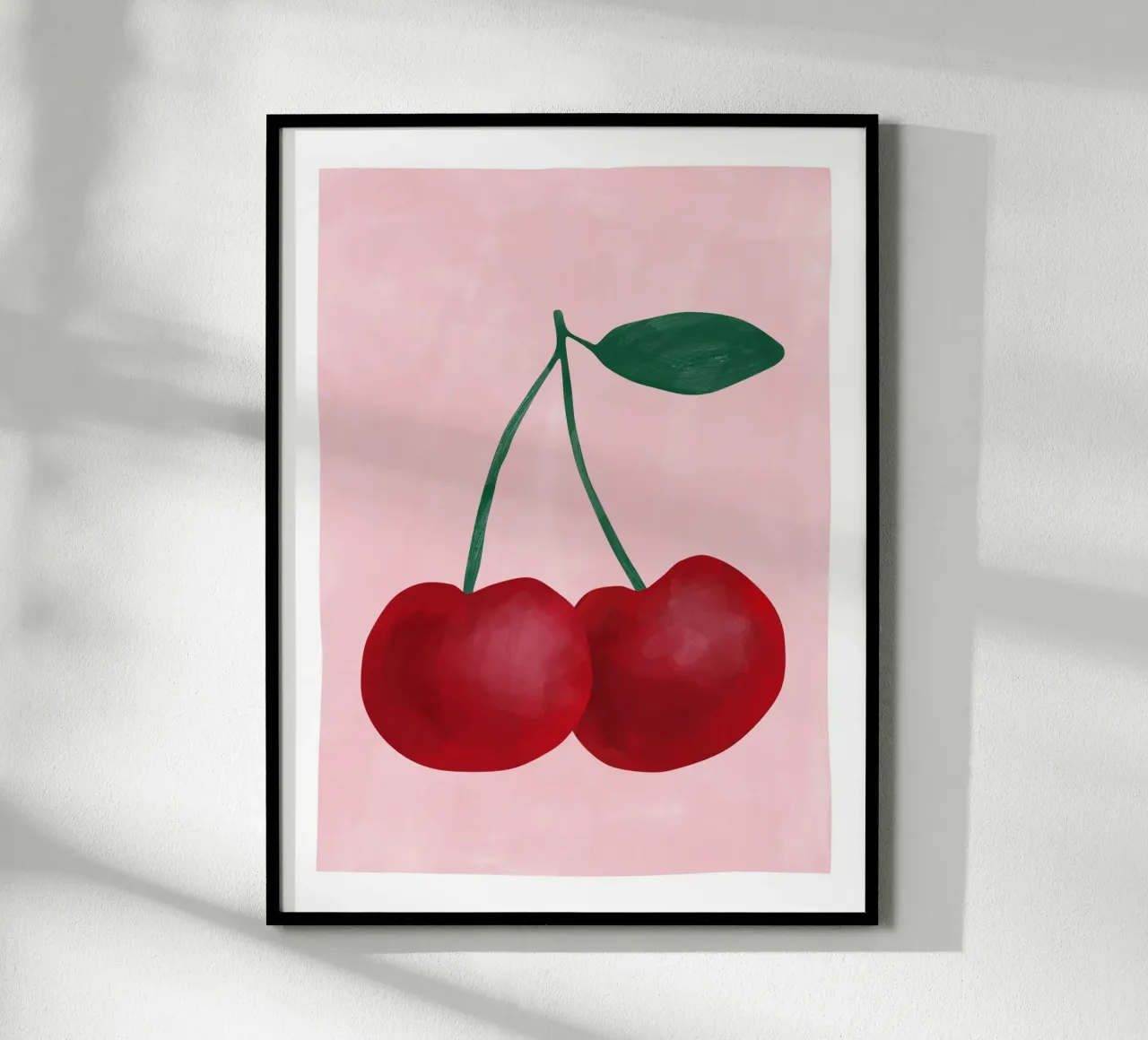 Ciliegie rosse con foglia verde poster con telaio in plastica da Pictufy Sun & Spirit