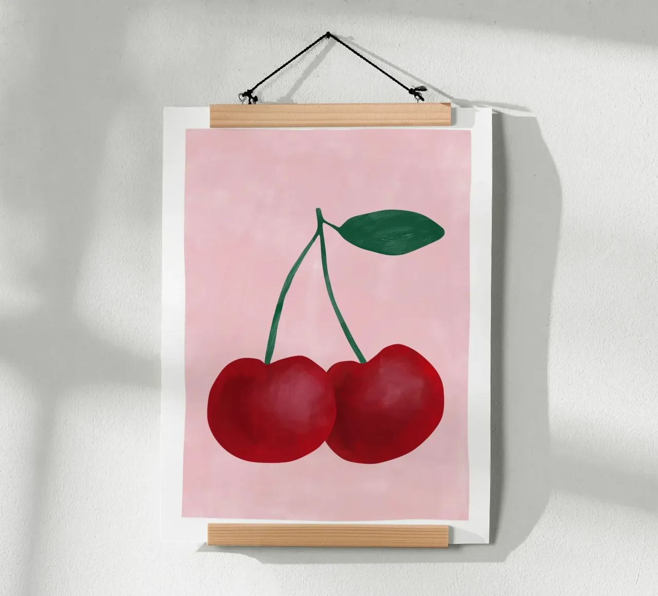 Ciliegie rosse con foglia verde poster con telaio in plastica da Pictufy Sun & Spirit